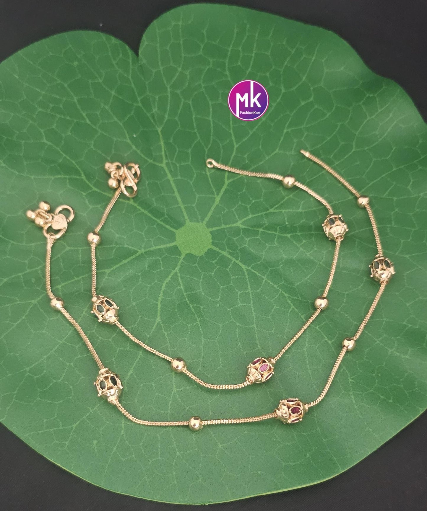 Gold Finish Multi-color AD stone Anklet/Leg chain/kolusu - MK Fashionkart - Indian Fashion Jewelry