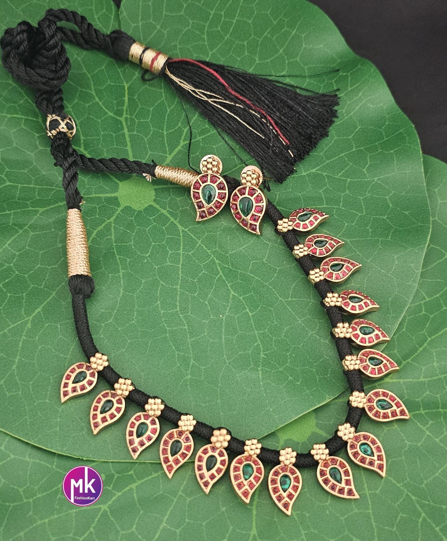 Premium quality Mango Design AD Stone Thread Necklace cum Choker with matching Earrings - Fashion Jewelry - MK Fashionkart