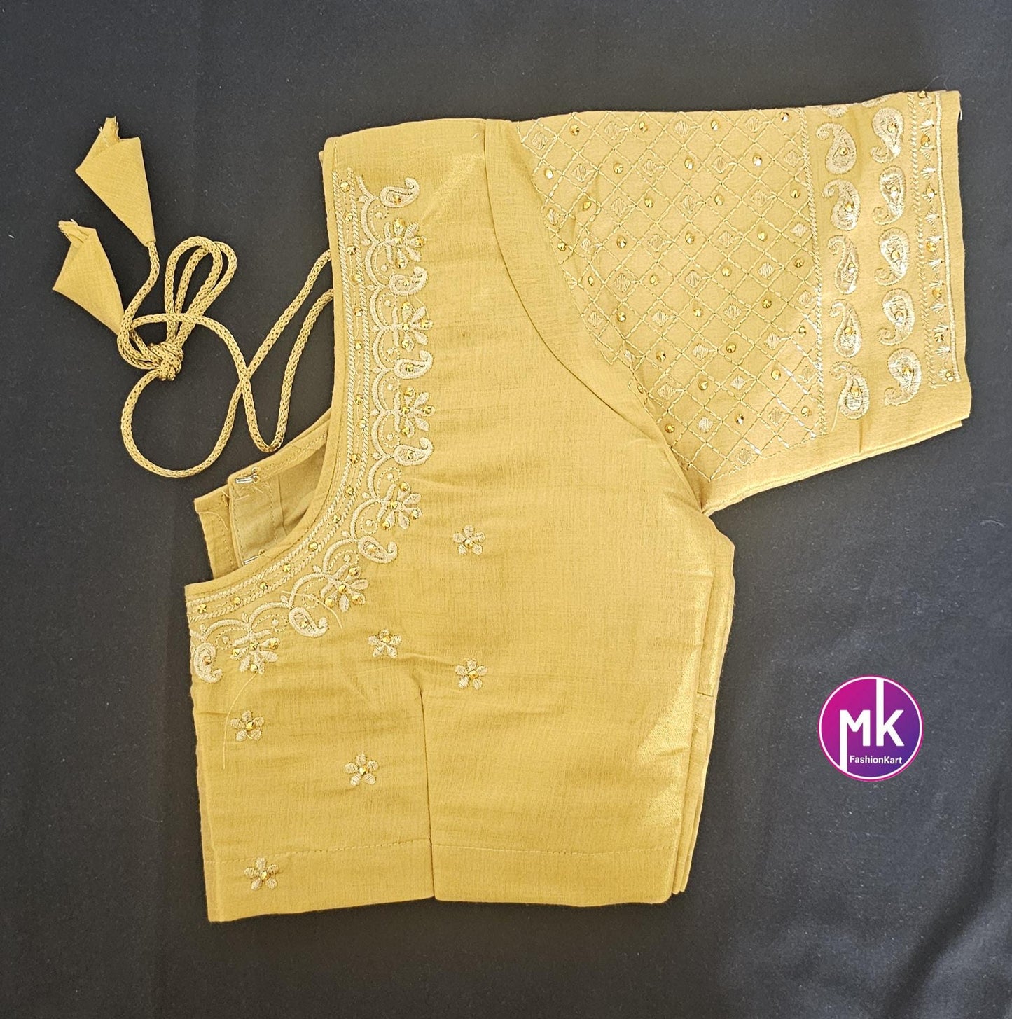 Dark Golden Color Readymade Saree Blouse - Silk with Embroidery blouse - Size 36 - Saree/Lehenga Blouse - MK Fashionkart