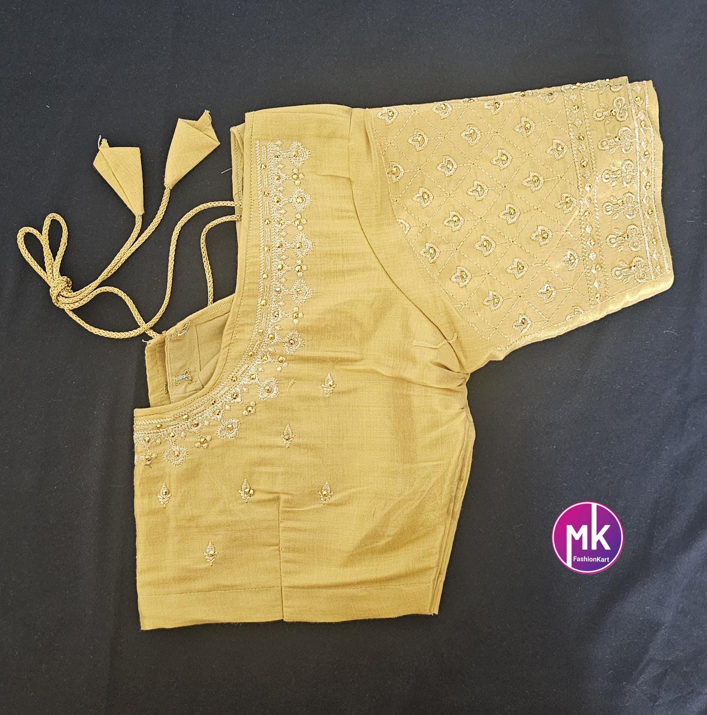 Dark Golden Color Readymade Saree Blouse - Silk with Embroidery blouse - Size 36 - Saree/Lehenga Blouse - MK Fashionkart