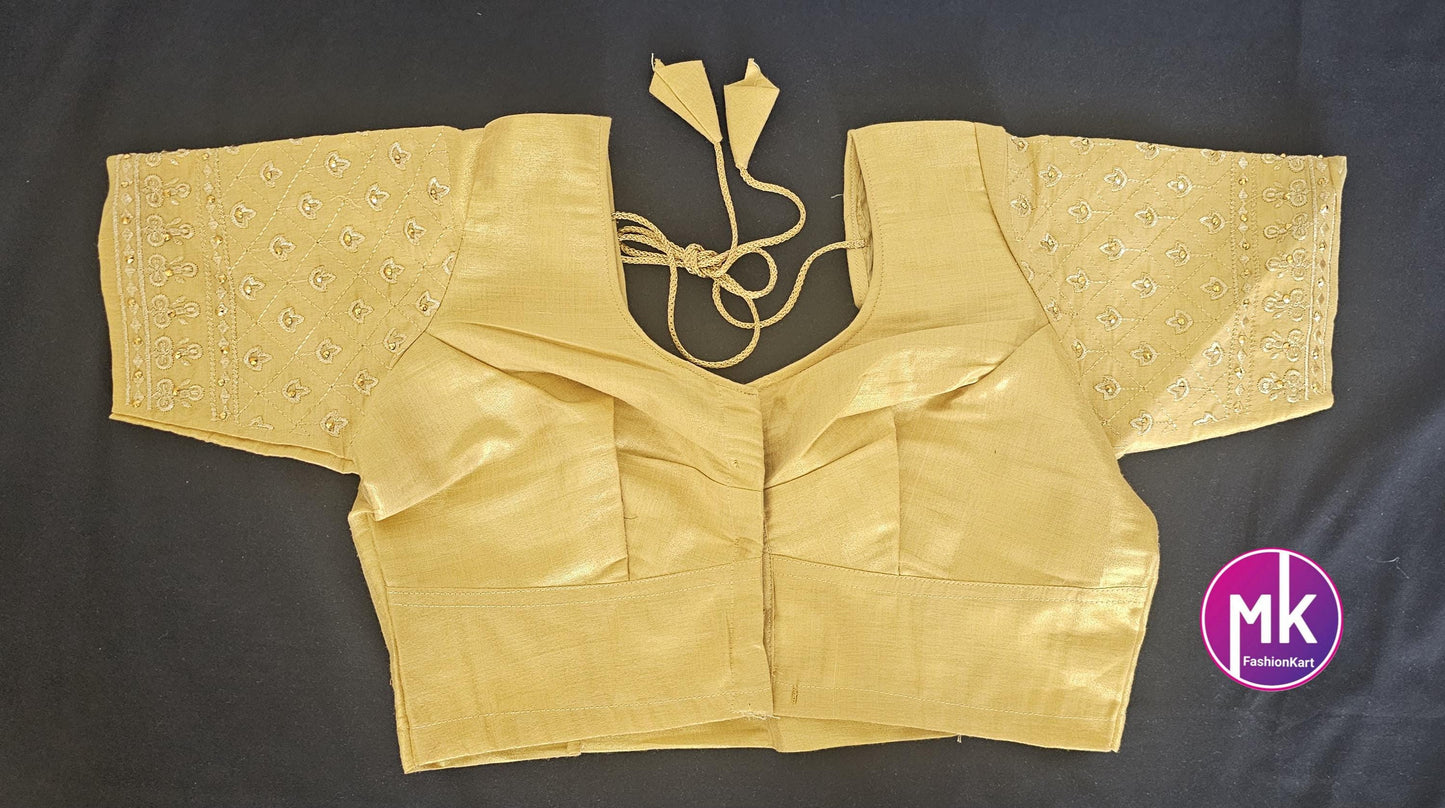 Dark Golden Color Readymade Saree Blouse - Silk with Embroidery blouse - Size 36 - Saree/Lehenga Blouse - MK Fashionkart