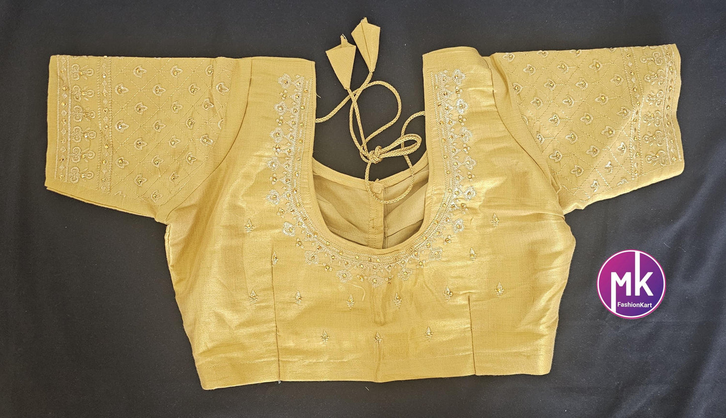 Dark Golden Color Readymade Saree Blouse - Silk with Embroidery blouse - Size 36 - Saree/Lehenga Blouse - MK Fashionkart