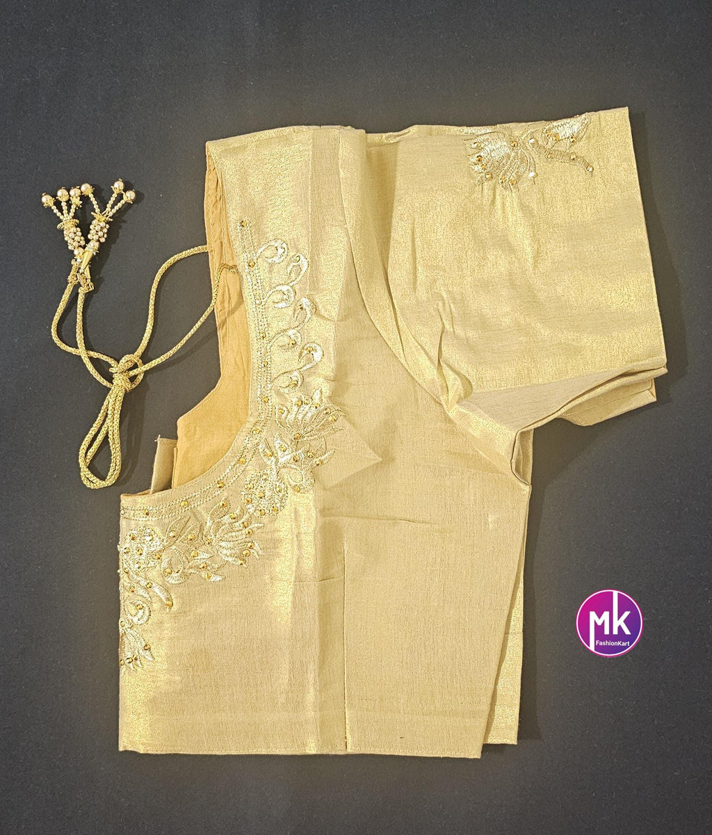 Golden Color Readymade Saree Blouse - Silk with Embroidery blouse - Size 44 - Saree/Lehenga Blouse - MK Fashionkart