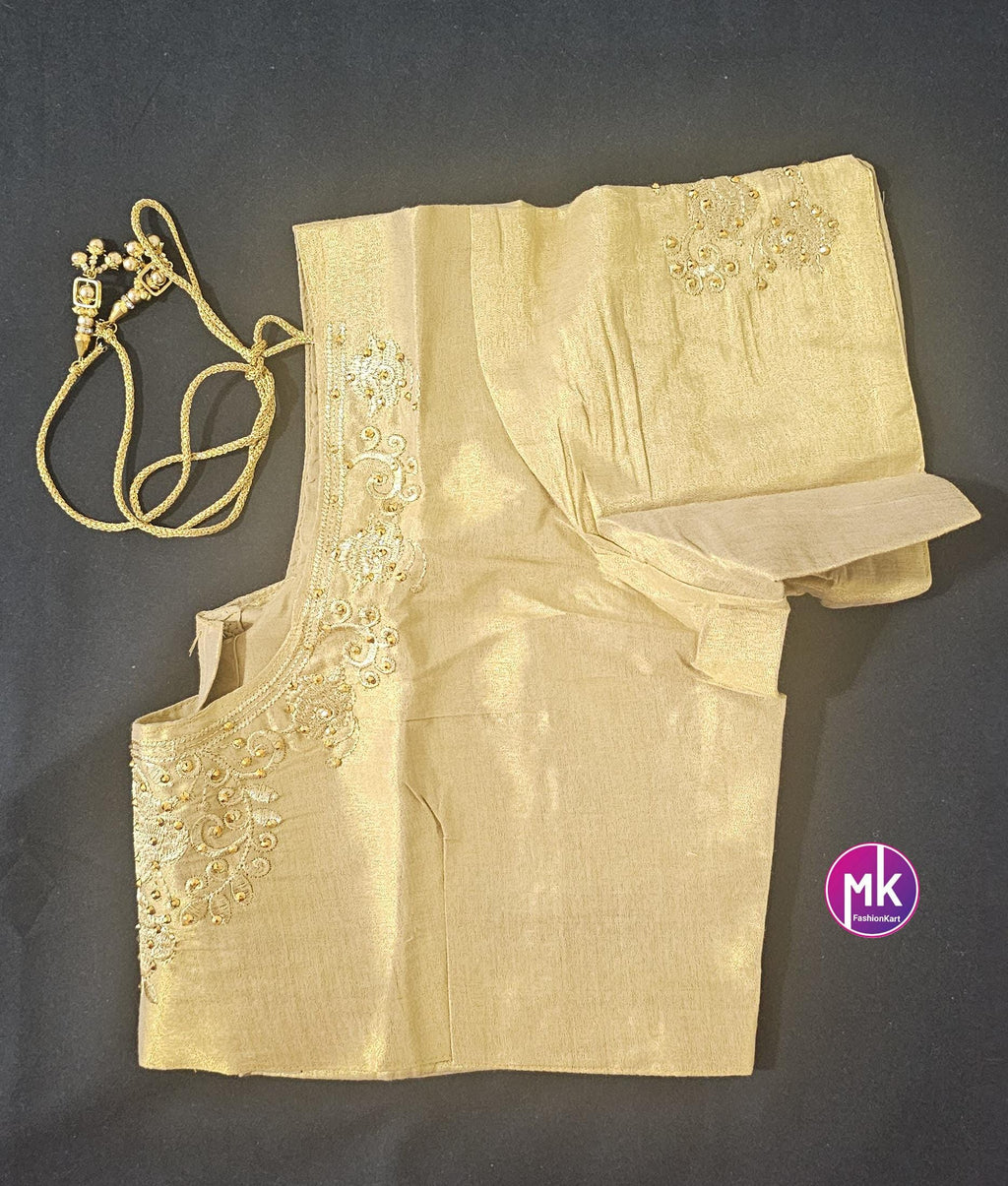 Golden Color Readymade Saree Blouse - Silk with Embroidery blouse - Size 44 - Saree/Lehenga Blouse - MK Fashionkart