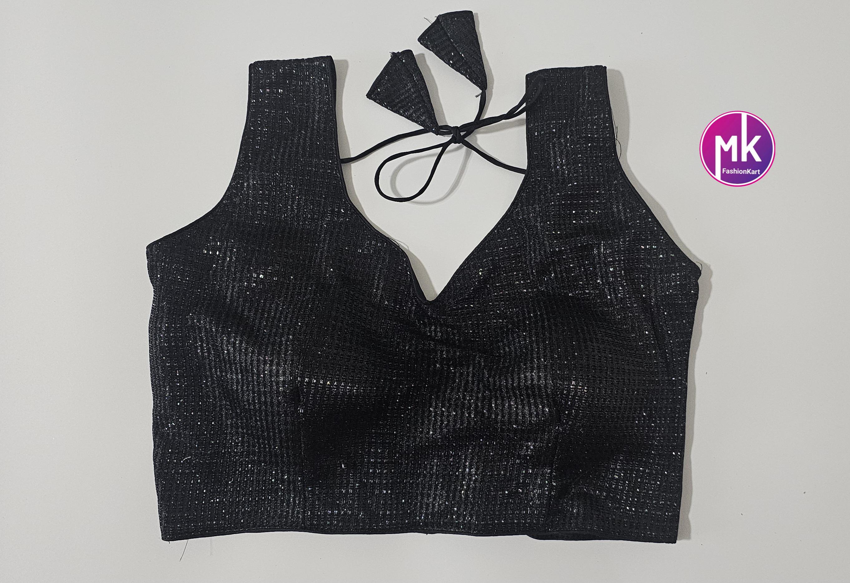 Readymade Sleeveless (Sleeve cloth inside) Saree Blouse/Lehenga Blouse - Shiny Silk fabric Blouses - Size 36" - MK Fashionkart