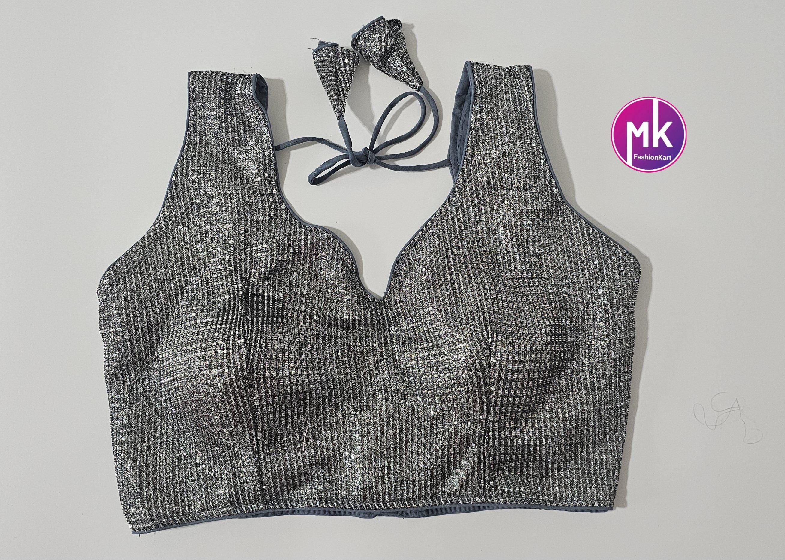 Readymade Sleeveless (Sleeve cloth inside) Saree Blouse/Lehenga Blouse - Shiny Silk fabric Blouses - Size 36" - MK Fashionkart