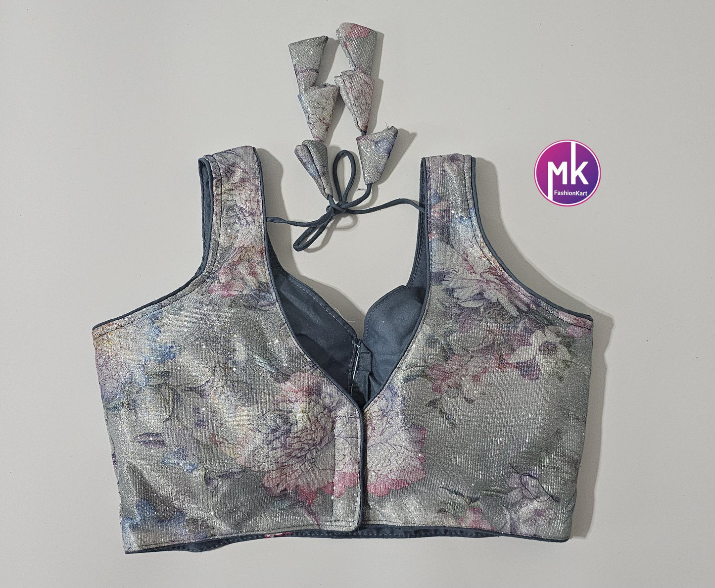 Readymade Sleeveless (Sleeve cloth inside) Saree Blouse/Lehenga Blouse - Shiny multi-color Silk fabric Blouses - Size 38" - MK Fashionkart