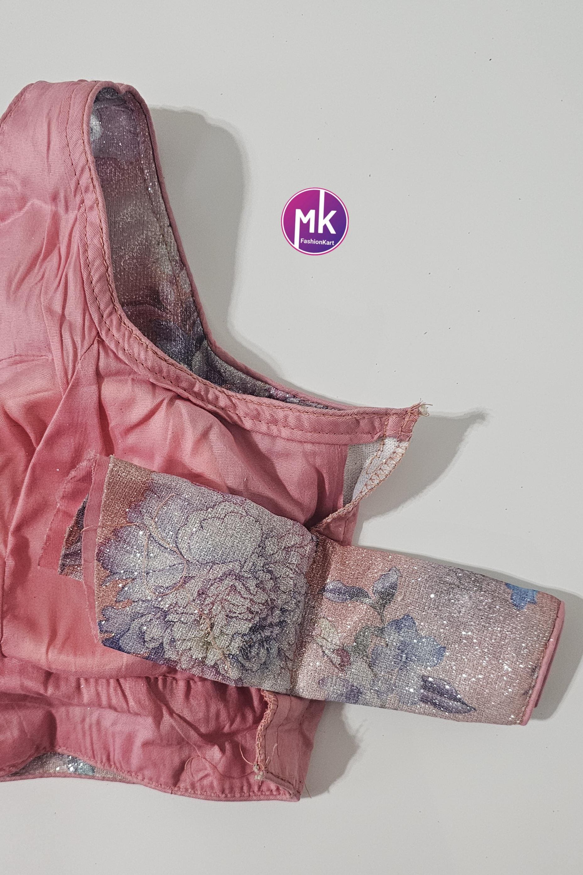 Readymade Sleeveless (Sleeve cloth inside) Saree Blouse/Lehenga Blouse - Shiny multi-color Silk fabric Blouses - Size 38" - MK Fashionkart