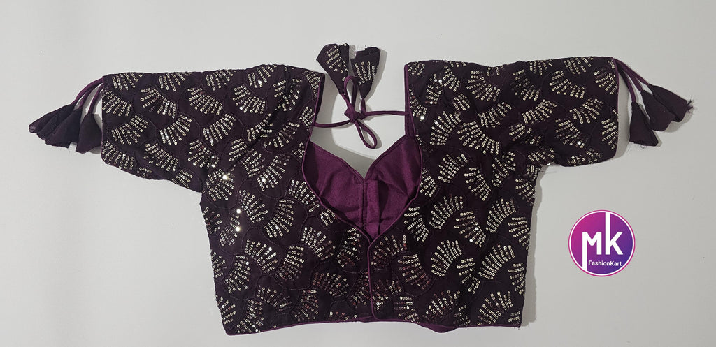 Readymade Sleeveless (Sleeve cloth inside) Saree Blouse/Lehenga Blouse - Georgette Sequence Work Blouses - Size 40" - MK Fashionkart