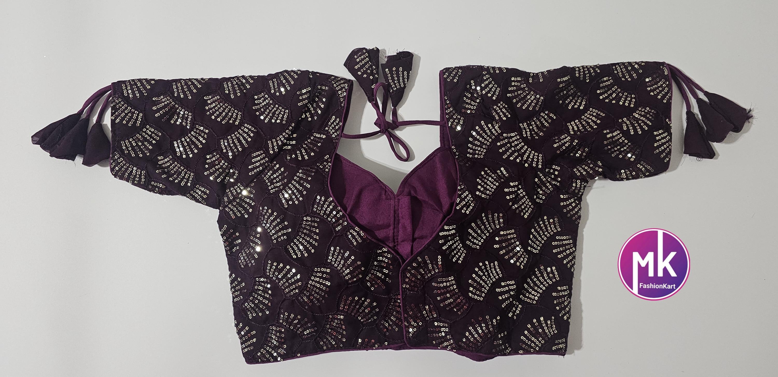 Readymade Sleeveless (Sleeve cloth inside) Saree Blouse/Lehenga Blouse - Georgette Sequence Work Blouses - Size 40" - MK Fashionkart