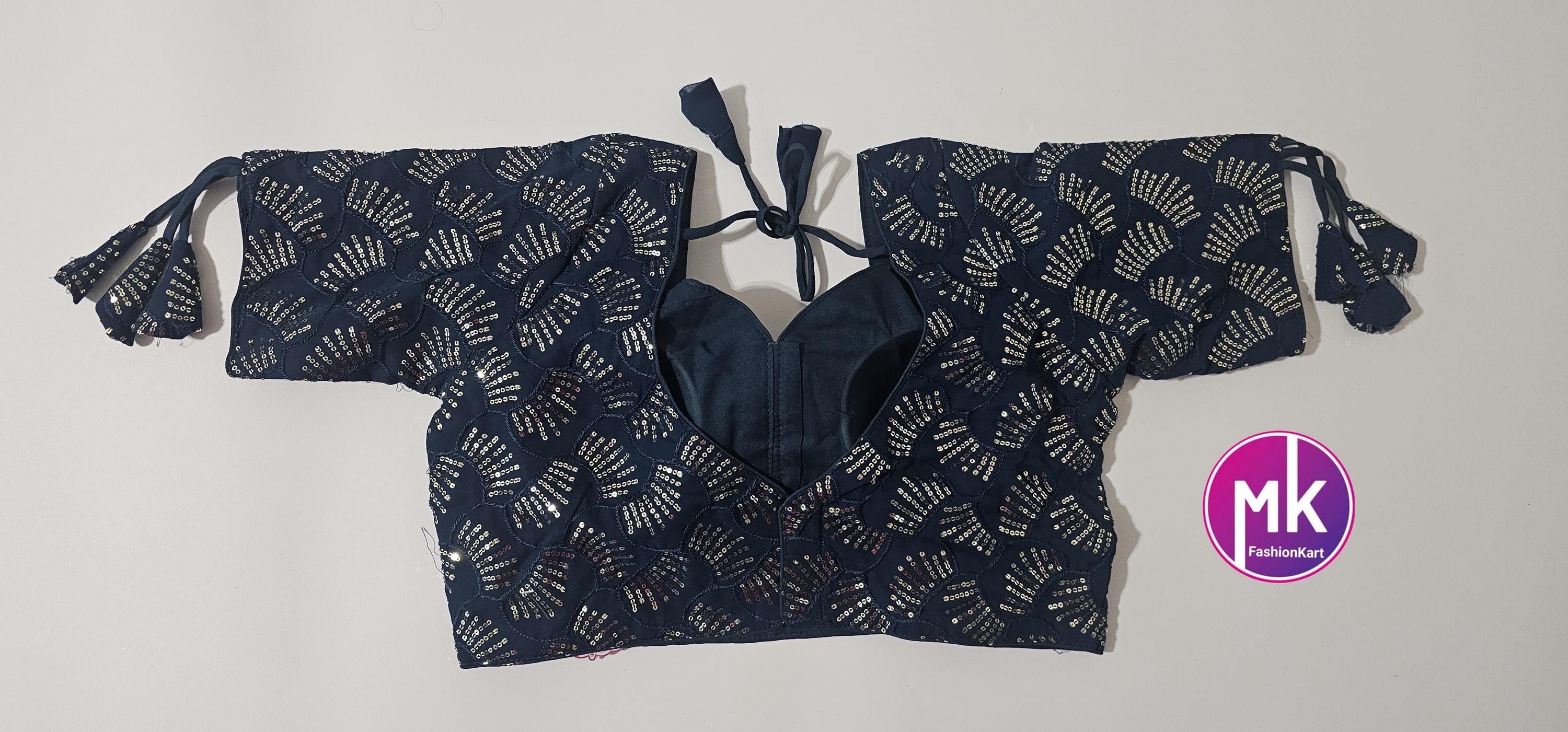 Readymade Sleeveless (Sleeve cloth inside) Saree Blouse/Lehenga Blouse - Georgette Sequence Work Blouses - Size 40" - MK Fashionkart