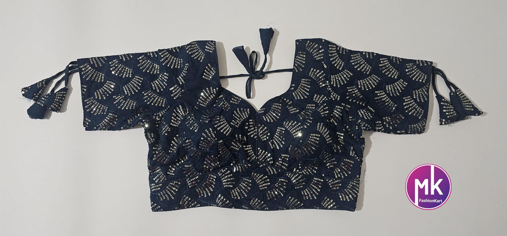 Readymade Sleeveless (Sleeve cloth inside) Saree Blouse/Lehenga Blouse - Georgette Sequence Work Blouses - Size 40" - MK Fashionkart