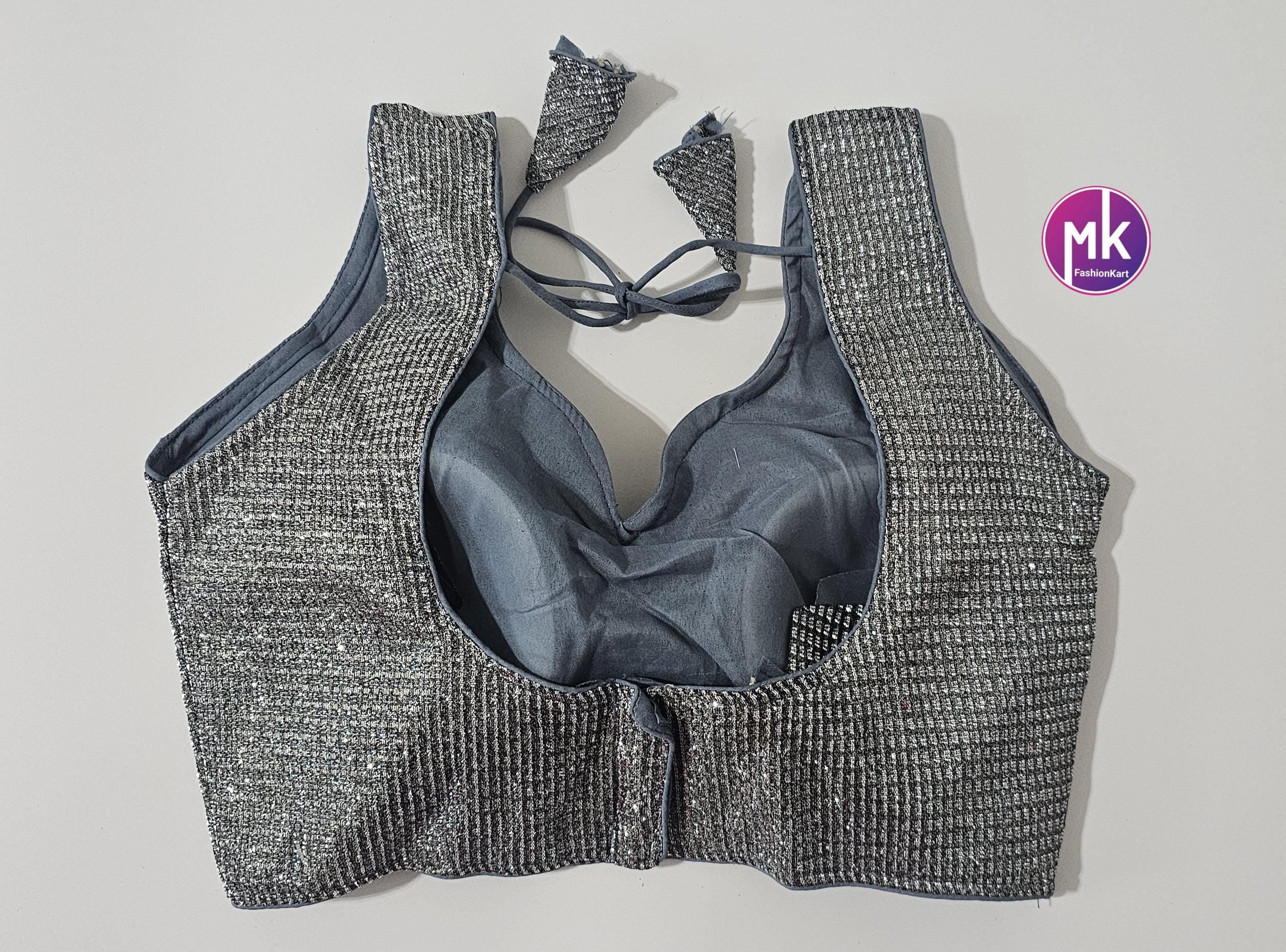 Readymade Sleeveless (Sleeve cloth inside) Saree Blouse/Lehenga Blouse - Shiny Silk fabric Blouses - Size 36" - MK Fashionkart