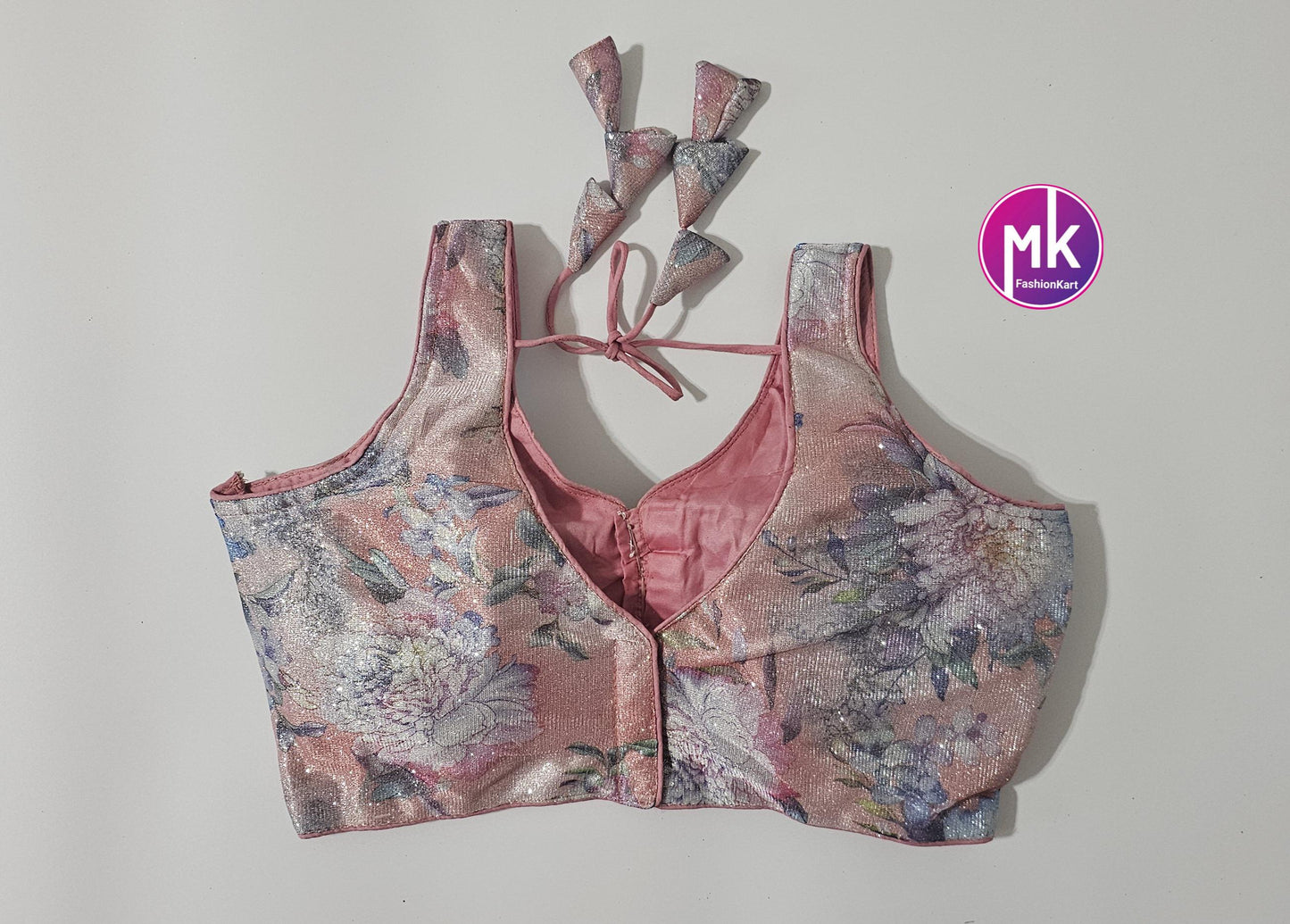 Readymade Sleeveless (Sleeve cloth inside) Saree Blouse/Lehenga Blouse - Shiny multi-color Silk fabric Blouses - Size 38" - MK Fashionkart