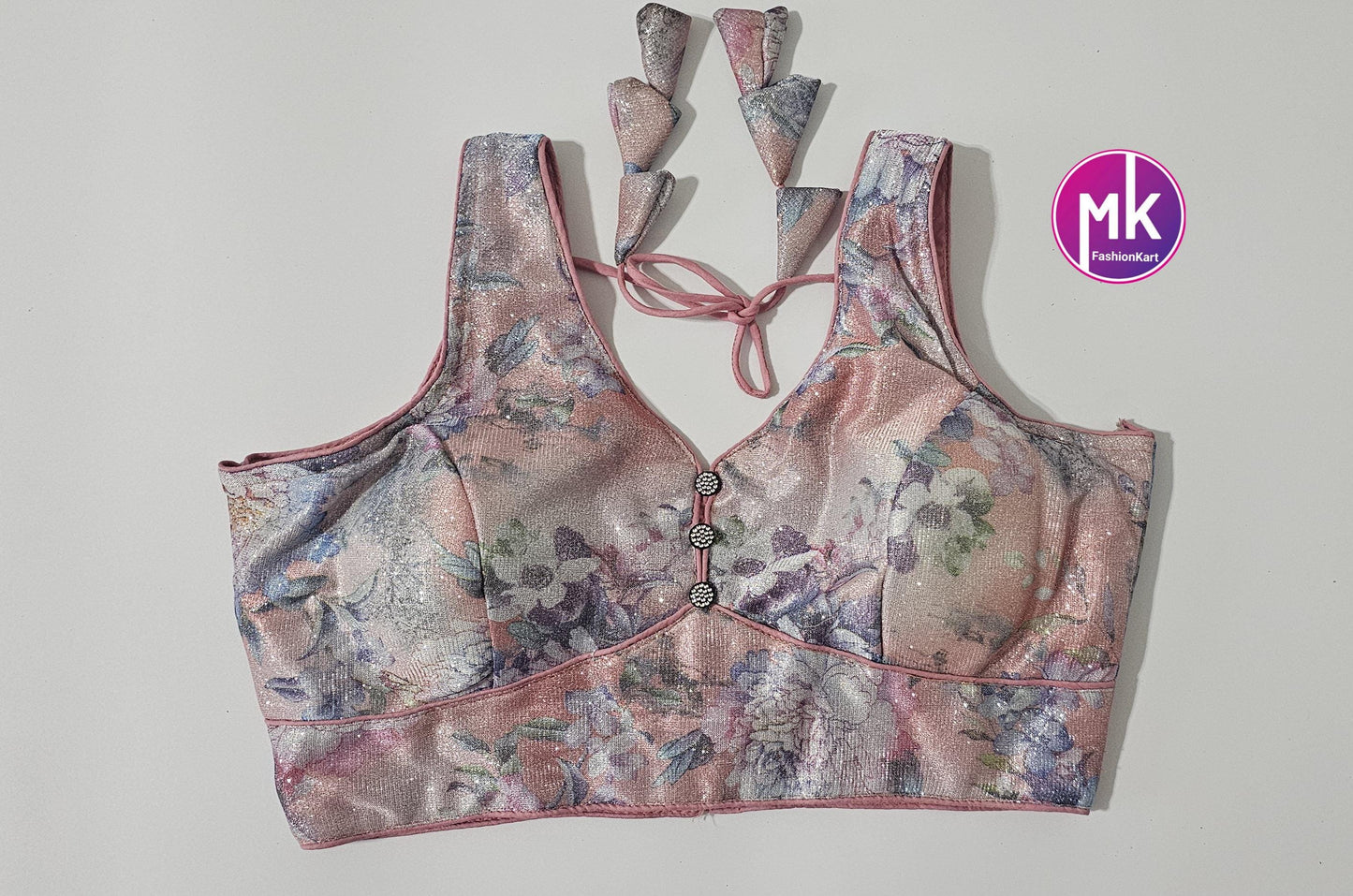 Readymade Sleeveless (Sleeve cloth inside) Saree Blouse/Lehenga Blouse - Shiny multi-color Silk fabric Blouses - Size 38" - MK Fashionkart