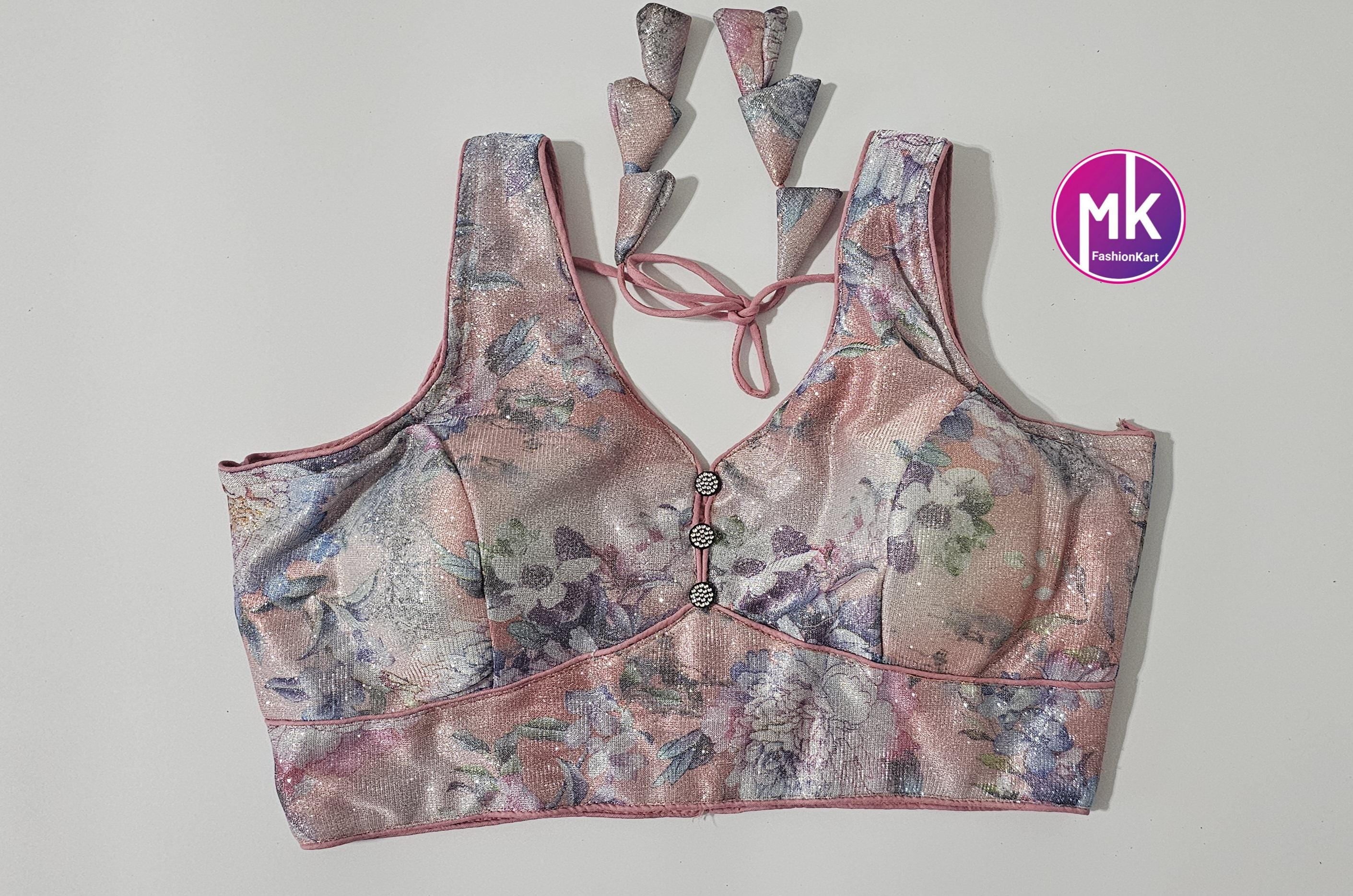 Readymade Sleeveless (Sleeve cloth inside) Saree Blouse/Lehenga Blouse - Shiny multi-color Silk fabric Blouses - Size 38" - MK Fashionkart