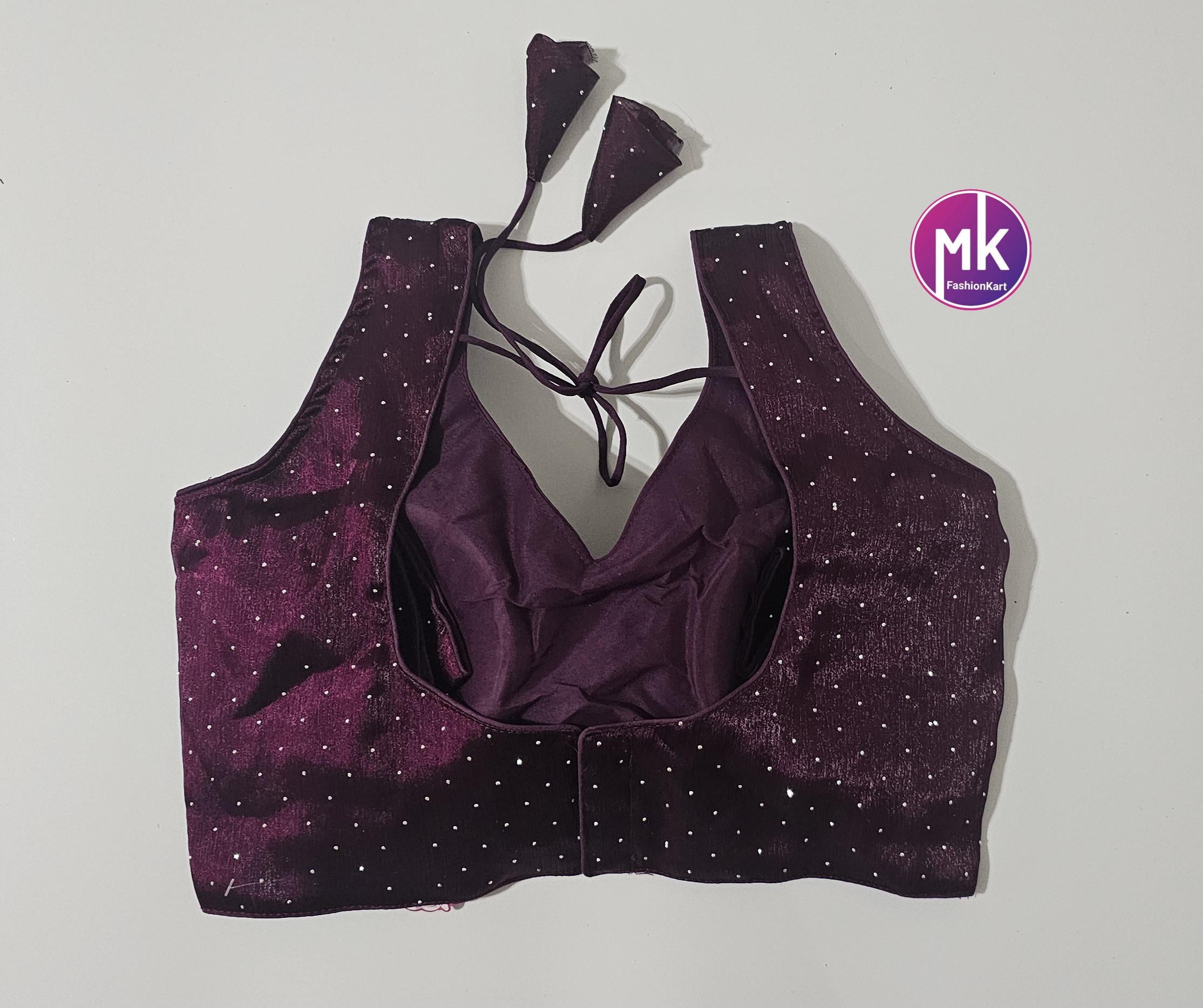 Readymade Sleeveless (Sleeve cloth inside) Saree Blouse/Lehenga Blouse - Burbery Syroski fabric Blouses - Size 38" - MK Fashionkart