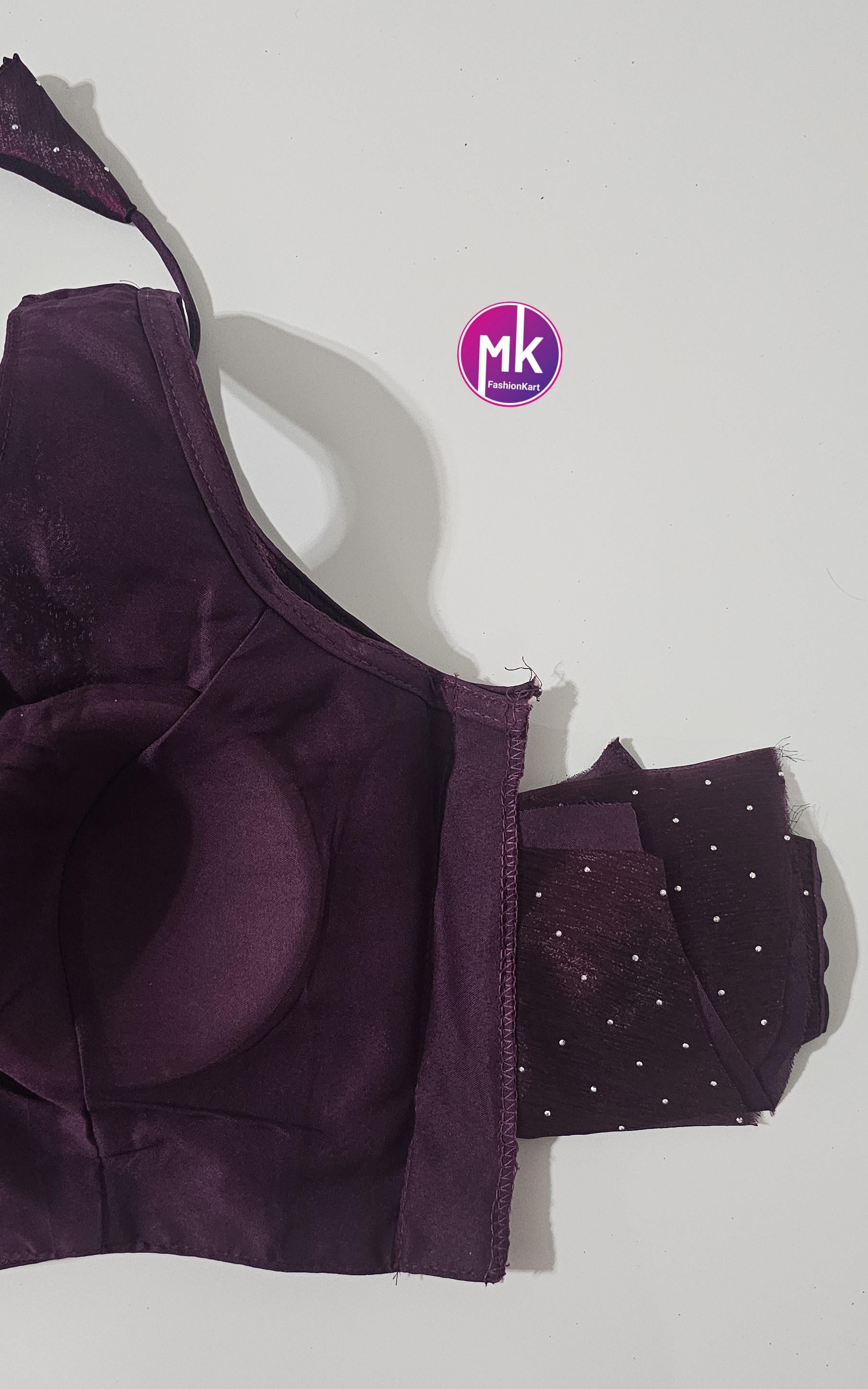 Readymade Sleeveless (Sleeve cloth inside) Saree Blouse/Lehenga Blouse - Burbery Syroski fabric Blouses - Size 38" - MK Fashionkart