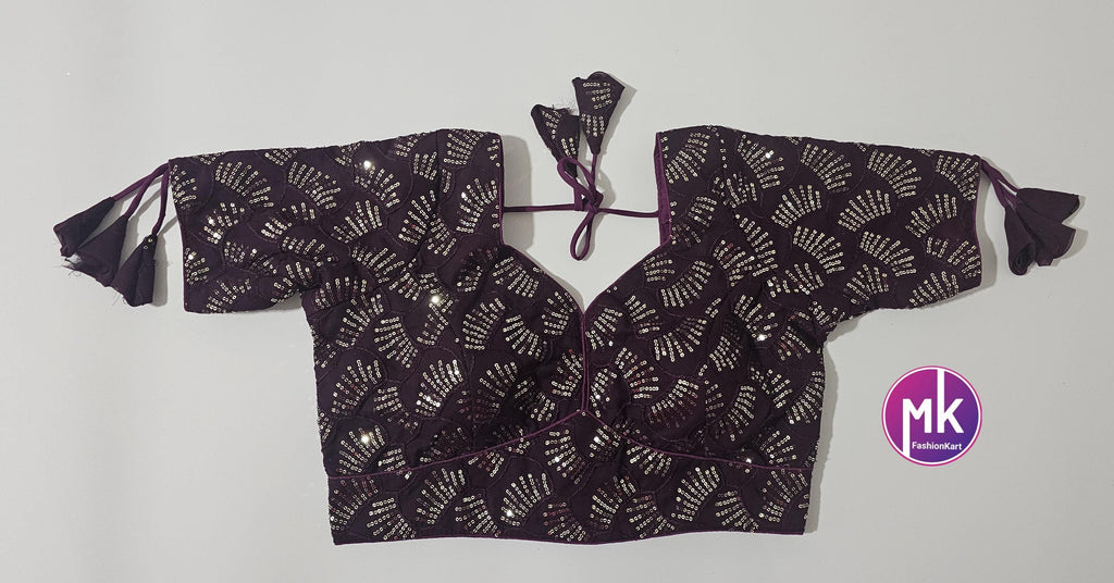 Readymade Sleeveless (Sleeve cloth inside) Saree Blouse/Lehenga Blouse - Georgette Sequence Work Blouses - Size 40" - MK Fashionkart