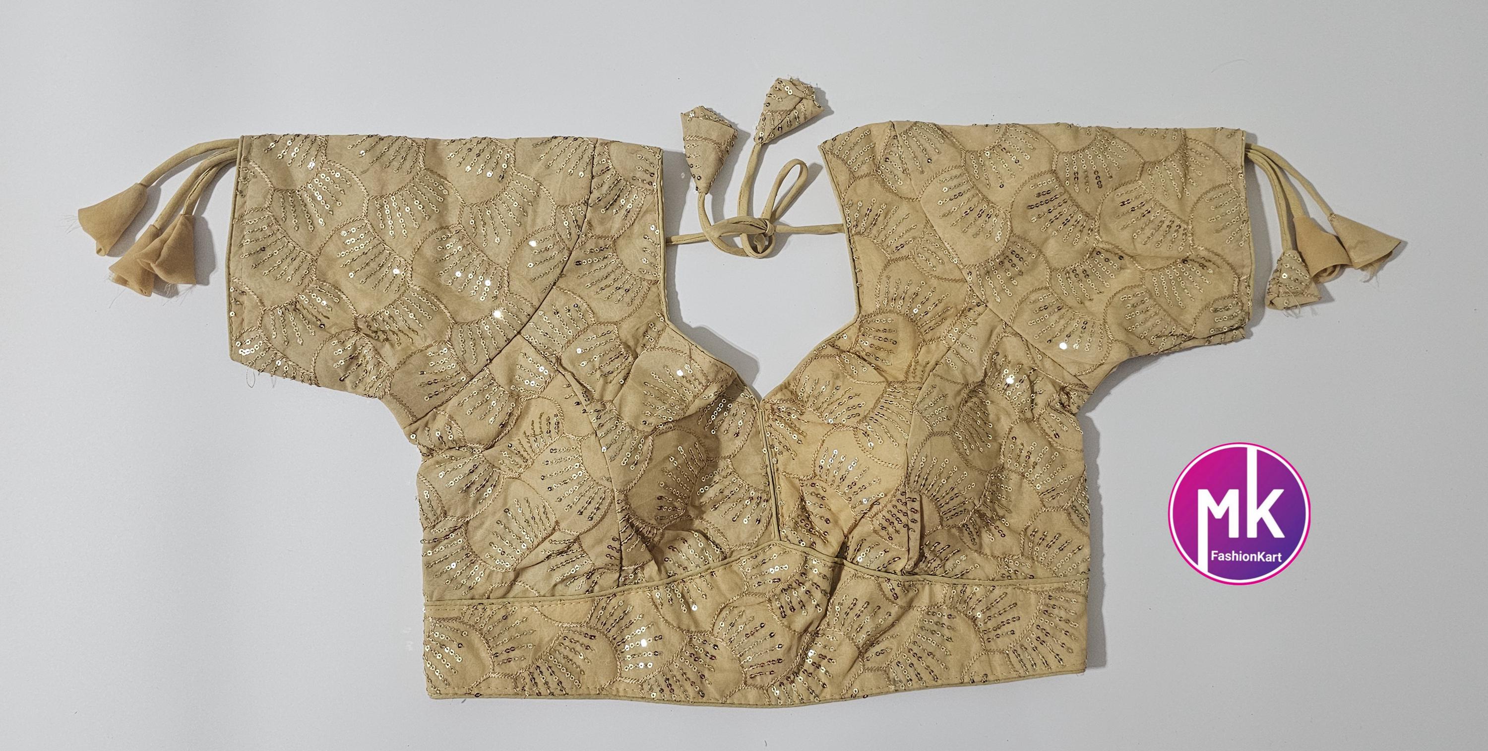 Readymade Sleeveless (Sleeve cloth inside) Saree Blouse/Lehenga Blouse - Georgette Sequence Work Blouses - Size 40" - MK Fashionkart