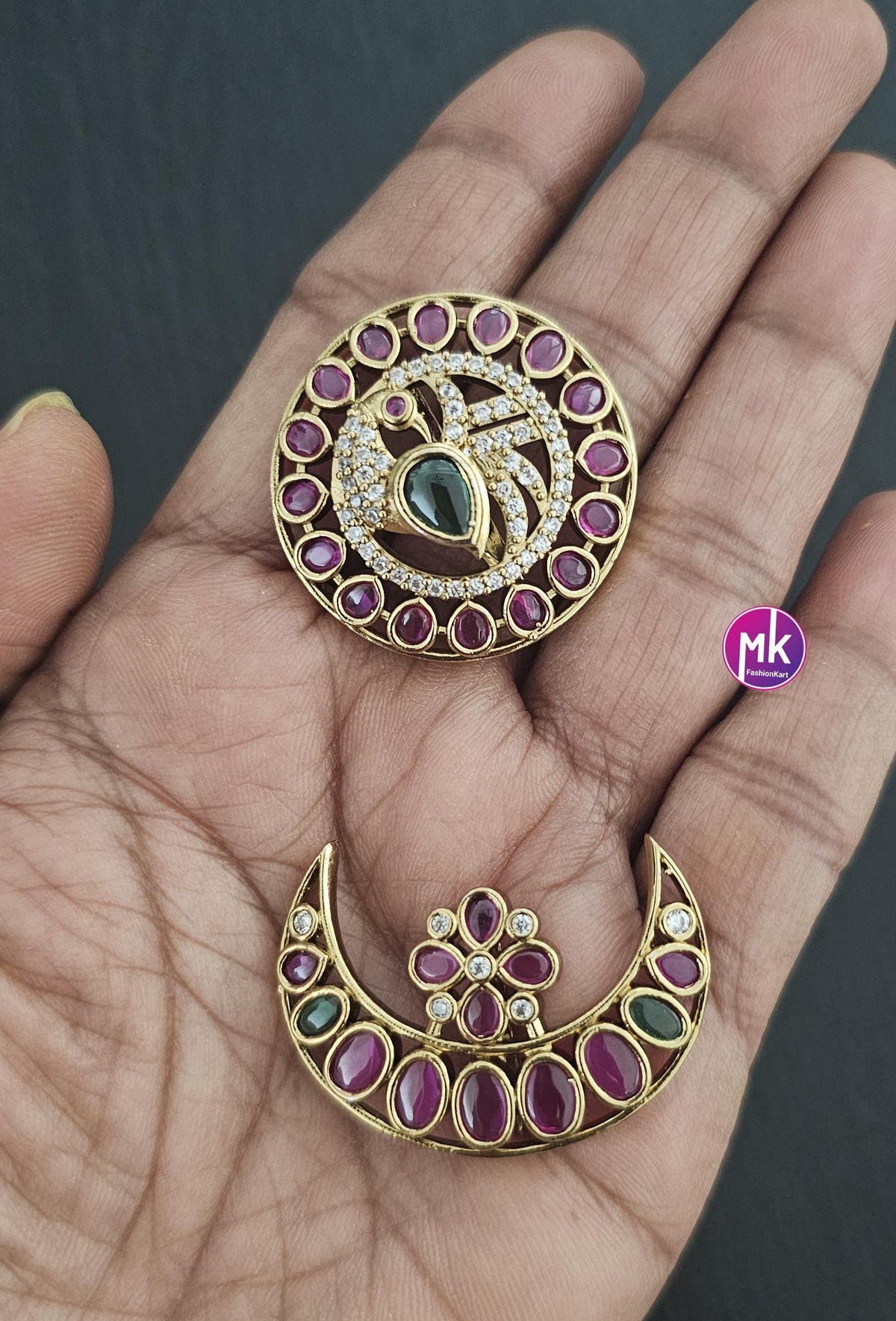 Wonderful Peacock design Sun Moon Head set with Antique gold finish and kemp stones -Hair Accessories - MK Fashionkart