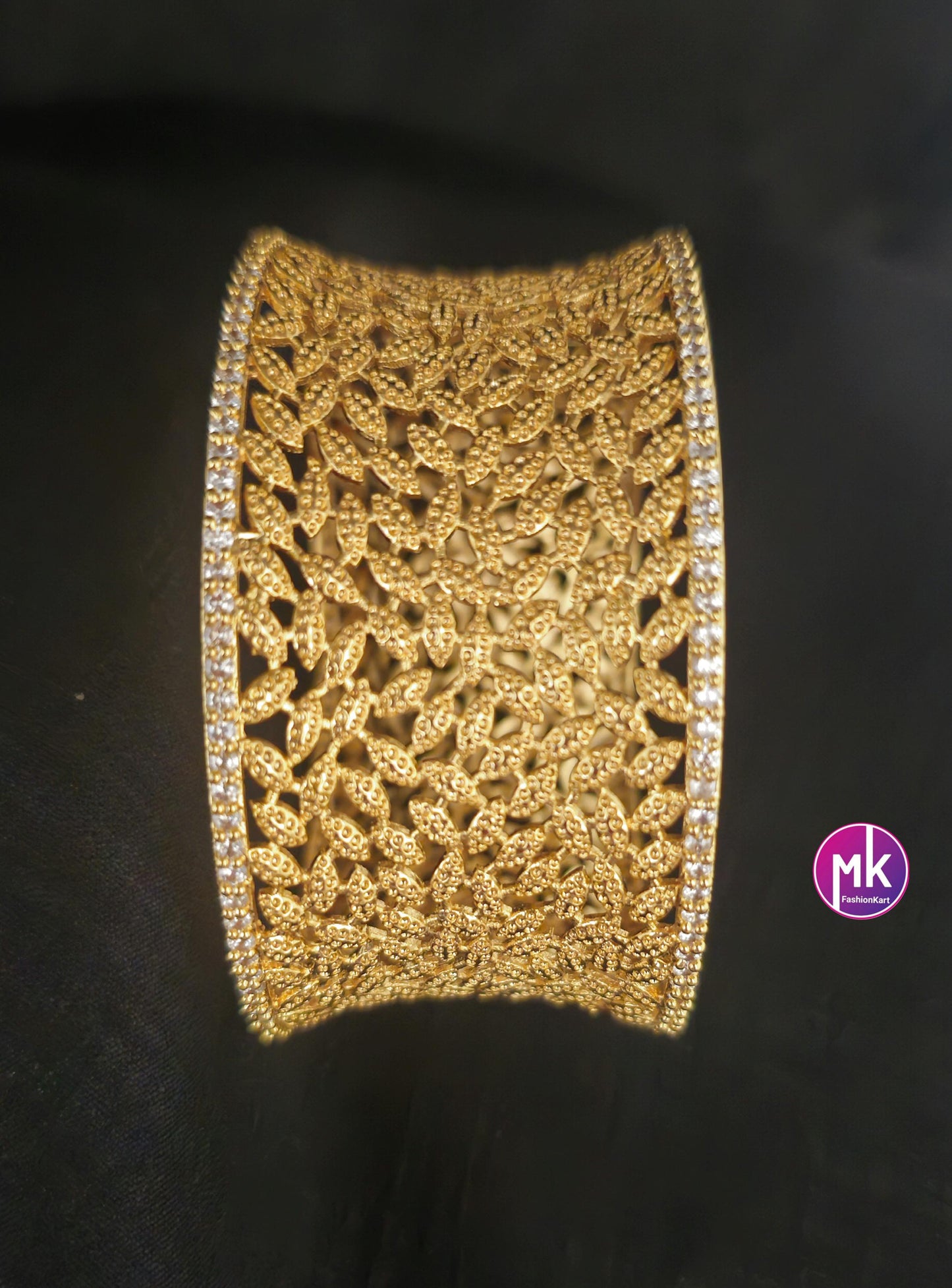 Luxury Gold Finish Big Wide Grand kada Bangle - Partywear Bangle - Size 2.6 - Fashion Jewelry - MK Fashionkart