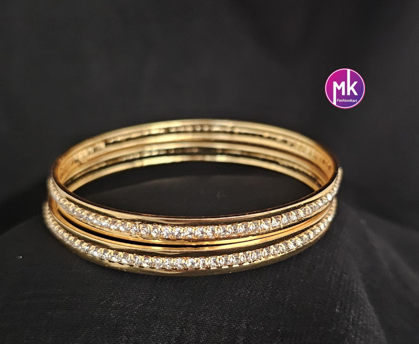 Gold Finish stone bangles - Set of 2 bangles - Size 2.4, 2.6, 2.8 and 2.10 - Women Bangles - Wedding bangles - MK Fashionkart