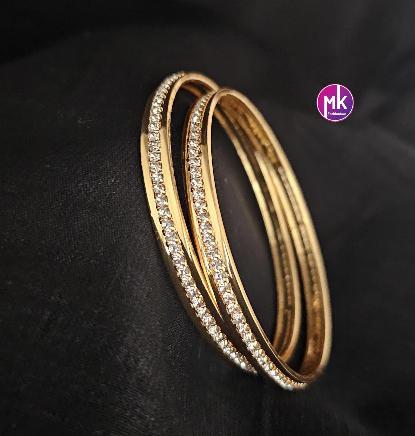 Gold Finish stone bangles - Set of 2 bangles - Size 2.4, 2.6, 2.8 and 2.10 - Women Bangles - Wedding bangles - MK Fashionkart