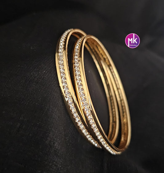 Gold Finish stone bangles - Set of 2 bangles - Size 2.4, 2.6, 2.8 and 2.10 - Women Bangles - Wedding bangles - MK Fashionkart