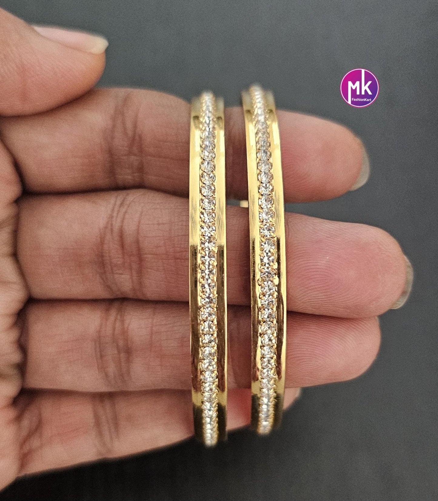 Gold Finish stone bangles - Set of 2 bangles - Size 2.4, 2.6, 2.8 and 2.10 - Women Bangles - Wedding bangles - MK Fashionkart