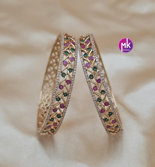 Premium Quality AD Gold finish Stone Bangles - Set of 2 bangles - Size 2.6 and 2.8 - Fashion Jewelry - MK Fashionkart