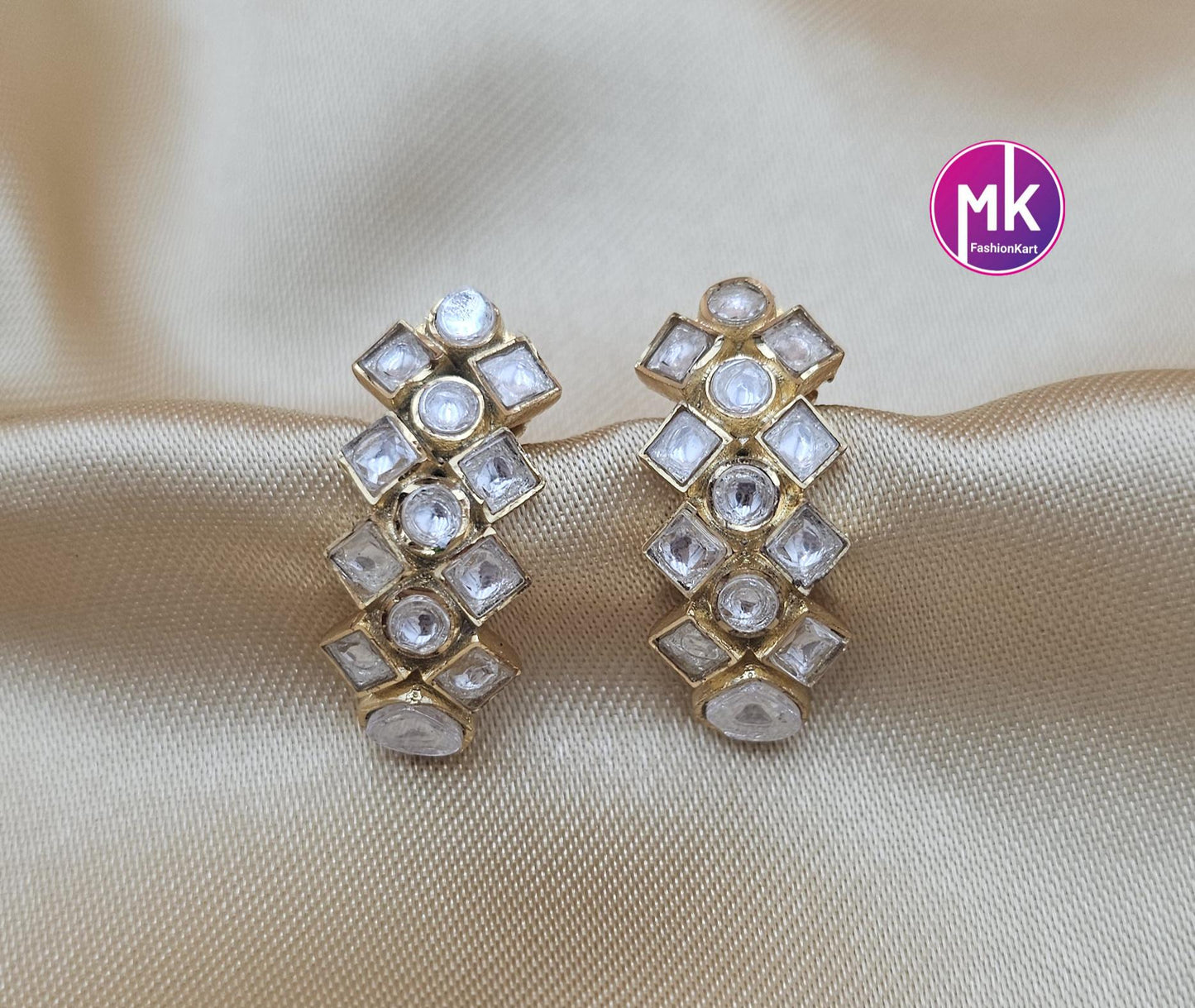 Celebrity style Moissanite stone Earrings - Sabyasachi type Earrings - Wedding Studs - Bridal Studs - Gold stone Studs - MK Fashionkart