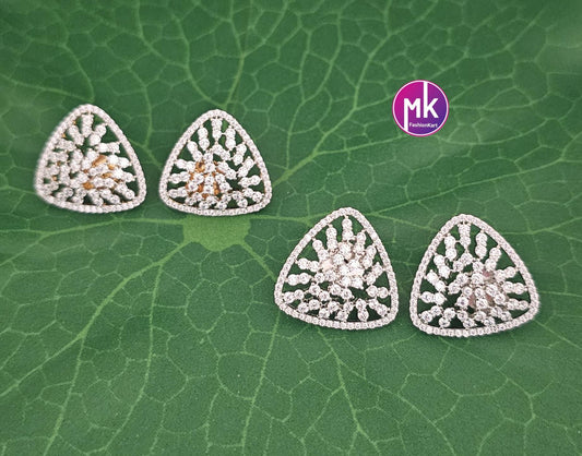 Trendy Triangle Shape Gold finish/Silver finish AD and CZ stone Earrings - Partywear Earrings - MK Fashionkart - Fashion Jewelry