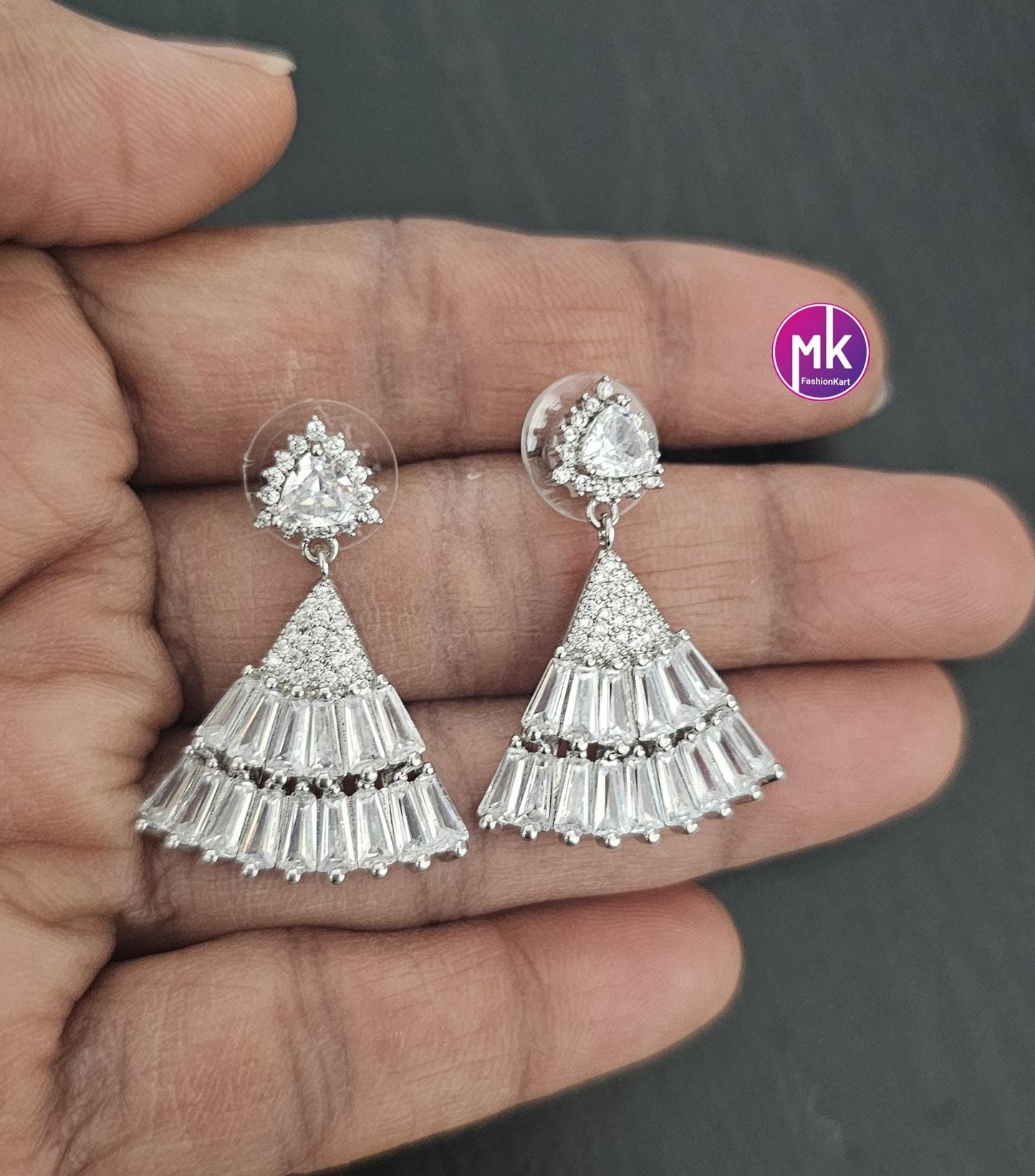 Trendy Silver finish AD and CZ stone Earrings - Partywear Earrings - MK Fashionkart - Fashion Jewelry