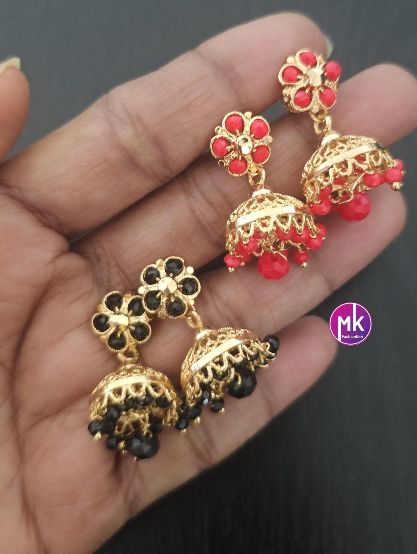 Mom and Daughter Gold finish cute Jhumka with hanging beads - MK Fashionkart - Fashion Jewelry