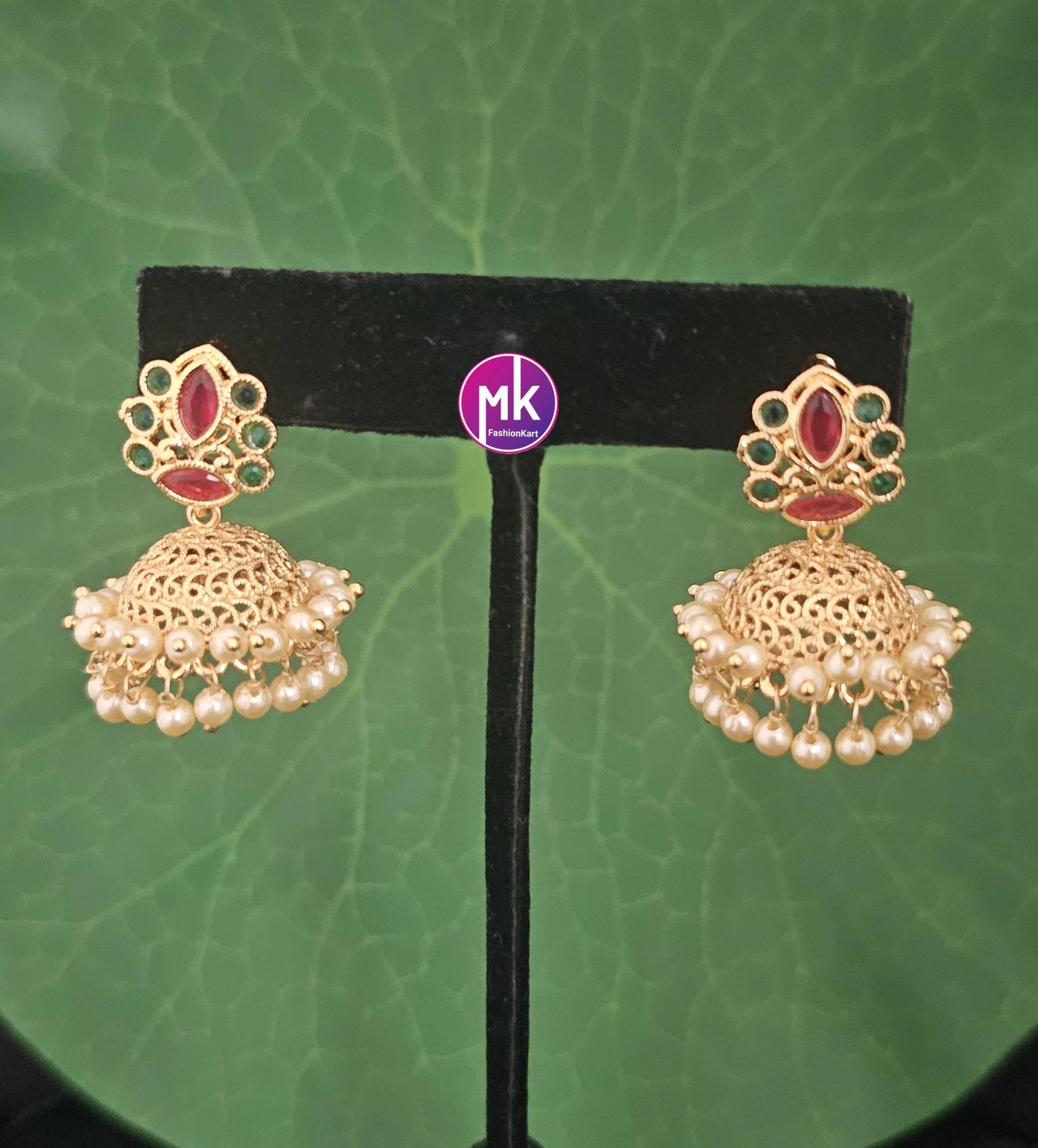 Premium Quality premium AD Stone with Pearl hanging Jhumkas - Wedding Jhumka - MK Fashionkart - Fashion Jewelry