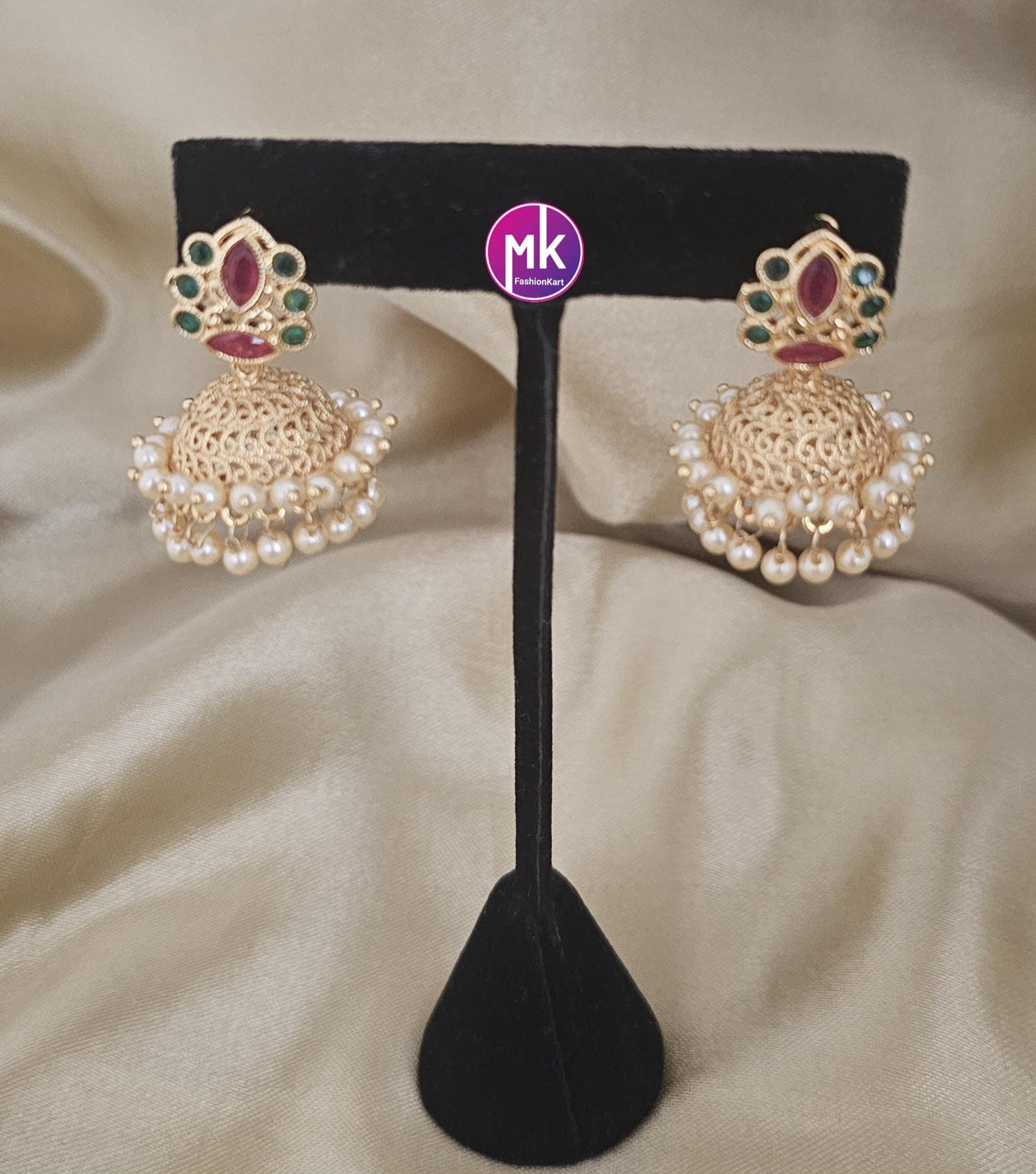 Premium Quality premium AD Stone with Pearl hanging Jhumkas - Wedding Jhumka - MK Fashionkart - Fashion Jewelry