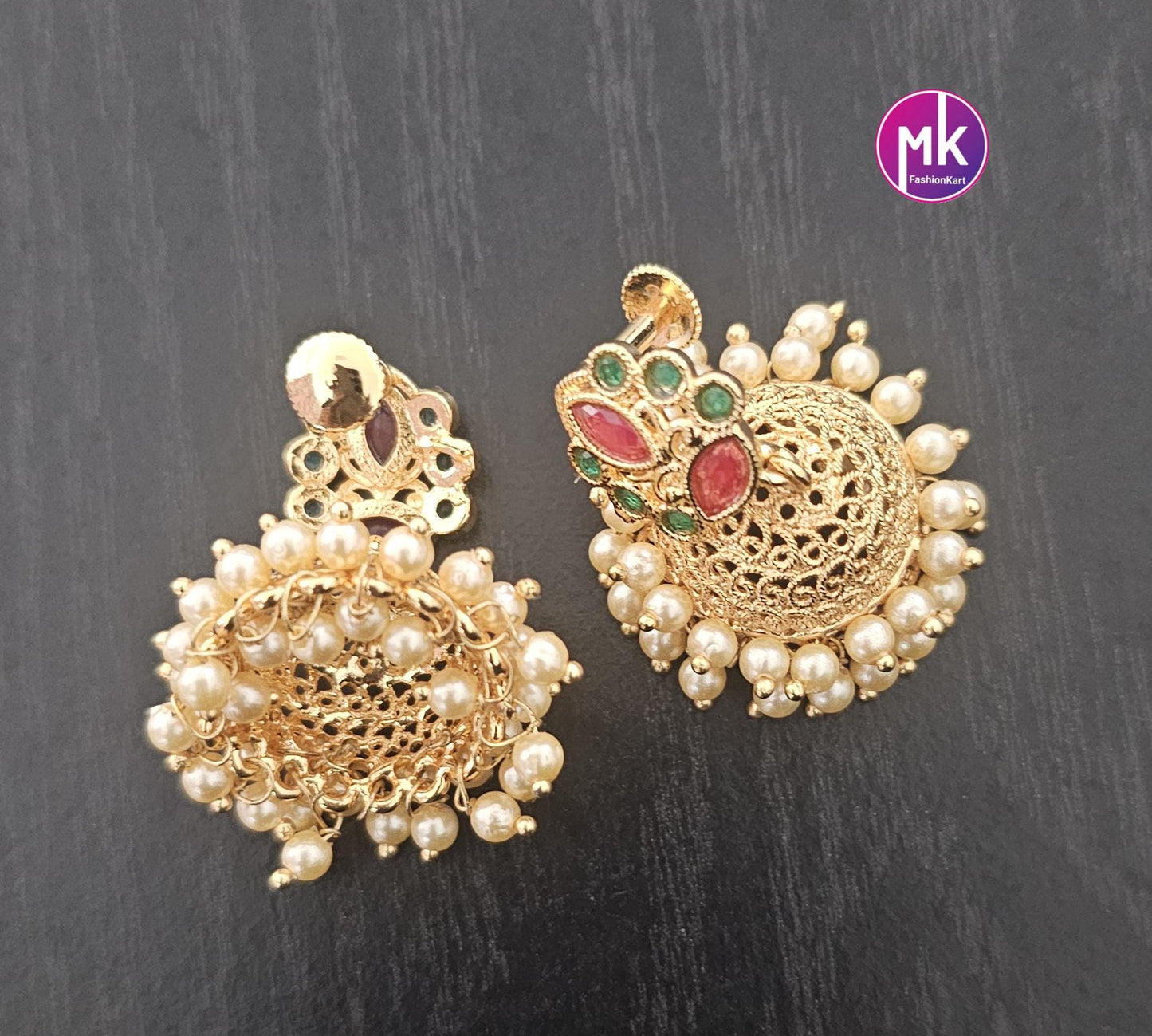 Premium Quality premium AD Stone with Pearl hanging Jhumkas - Wedding Jhumka - MK Fashionkart - Fashion Jewelry