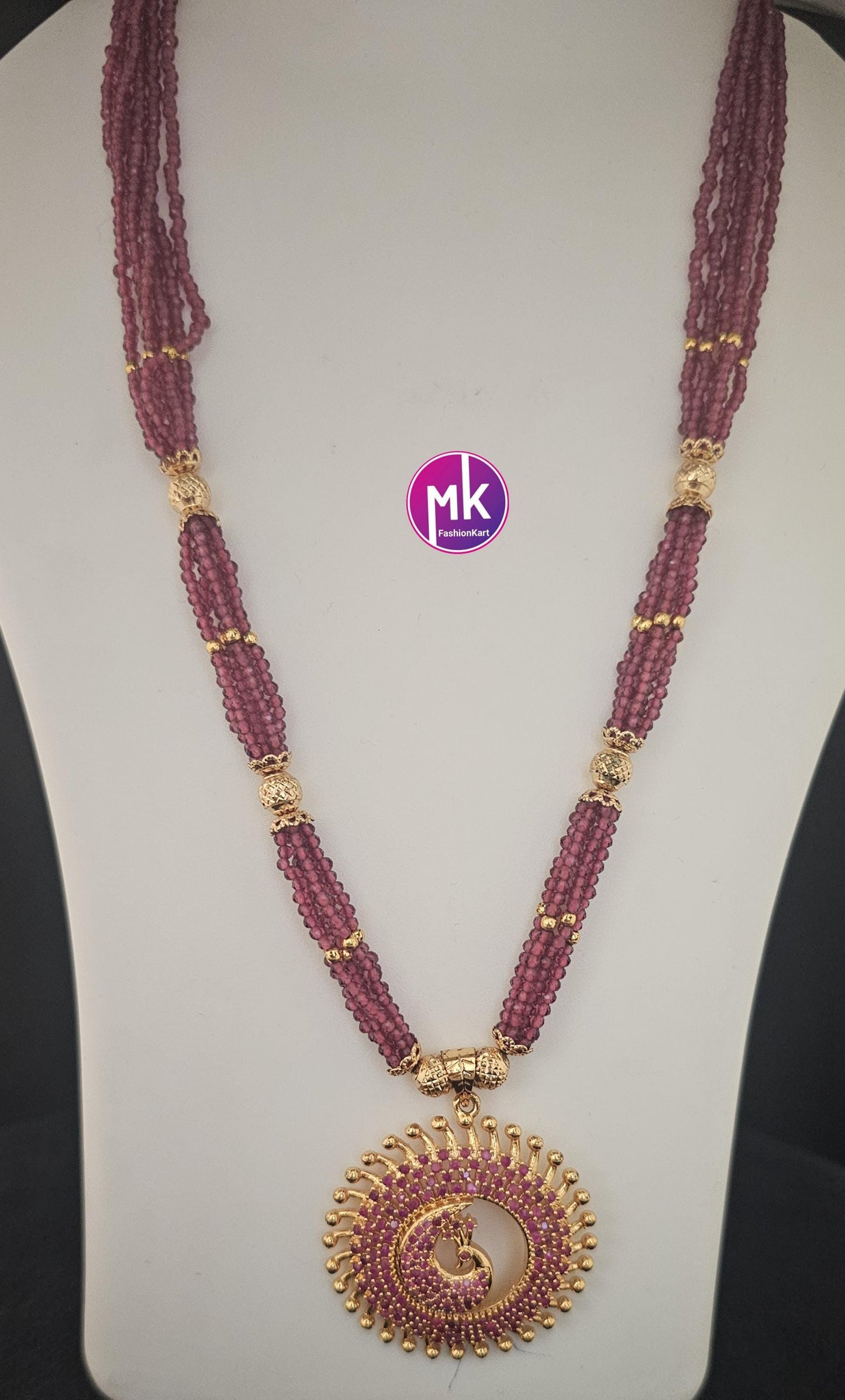 Multi-Layer Crystals beads Mala with Pendent - Long mala - Bead Necklace - MK Fashionkart