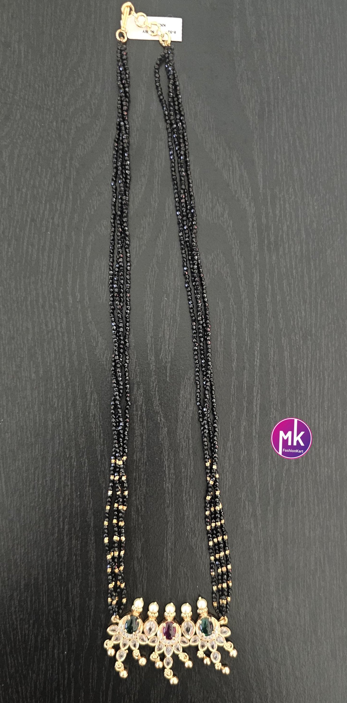 Premium Quality Pendent with Multi-layer crystals beads long mala with kundan stones - Bead Necklace - MK Fashionkart - Fashion Jewelry