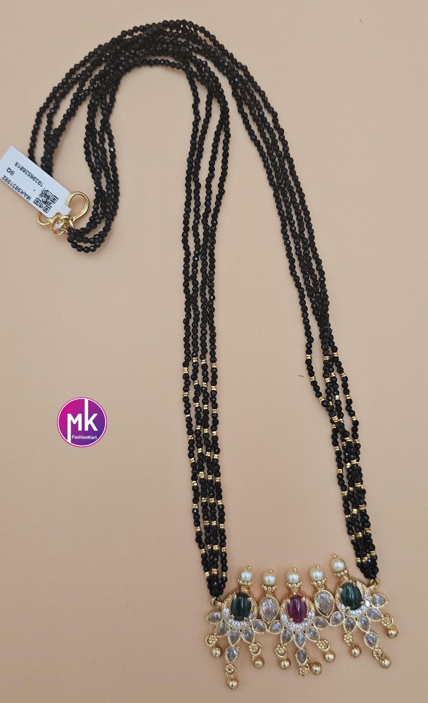 Premium Quality Pendent with Multi-layer crystals beads long mala with kundan stones - Bead Necklace - MK Fashionkart - Fashion Jewelry