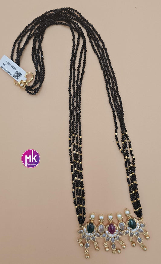 Premium Quality Pendent with Multi-layer crystals beads long mala with kundan stones - Bead Necklace - MK Fashionkart - Fashion Jewelry
