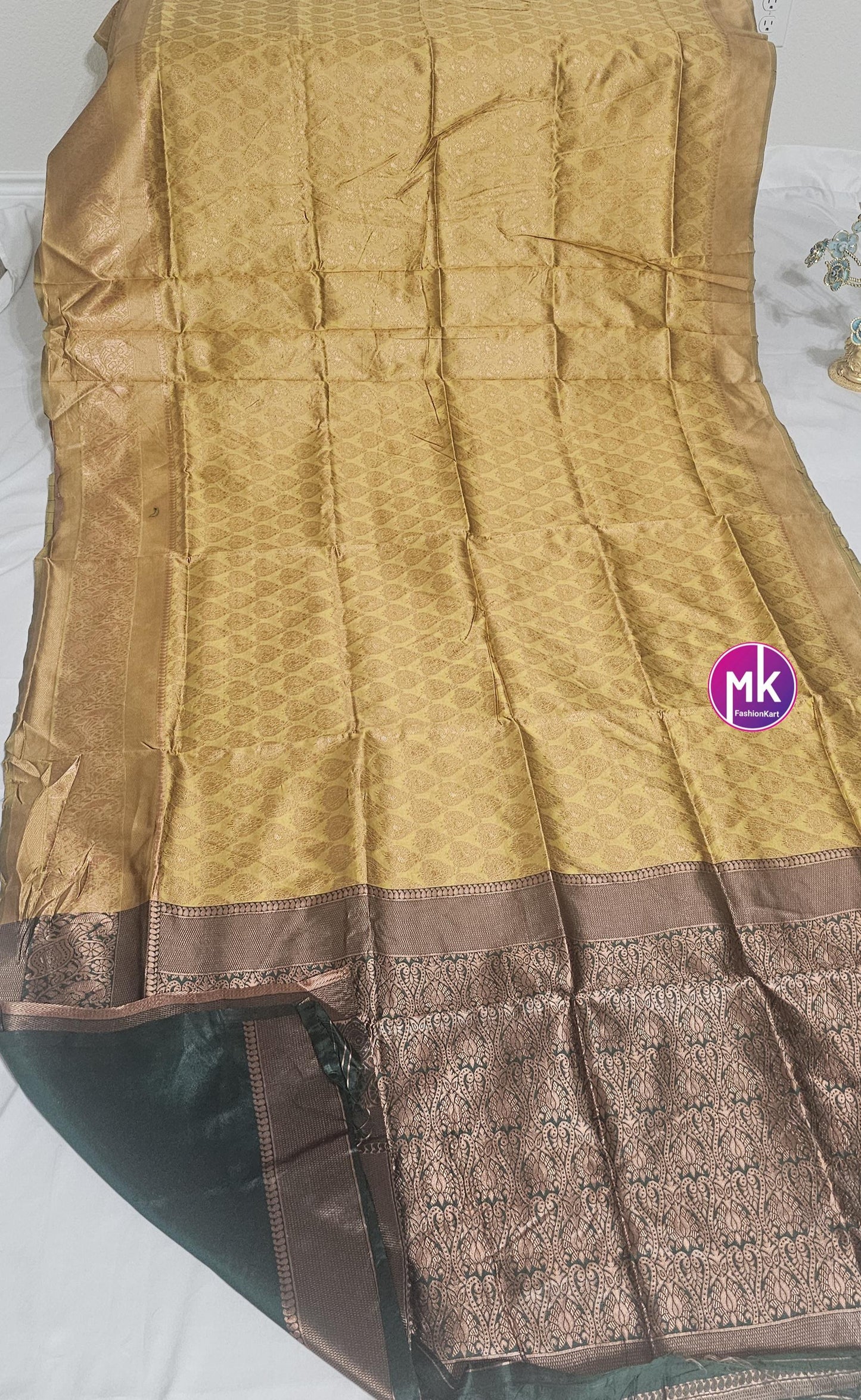 Semi Banarasi Fancy Silk Saree - Exclusive banarasi kanchipuram designs - Saree w running blouse - Pooja return gift saree - MK Fashionkart