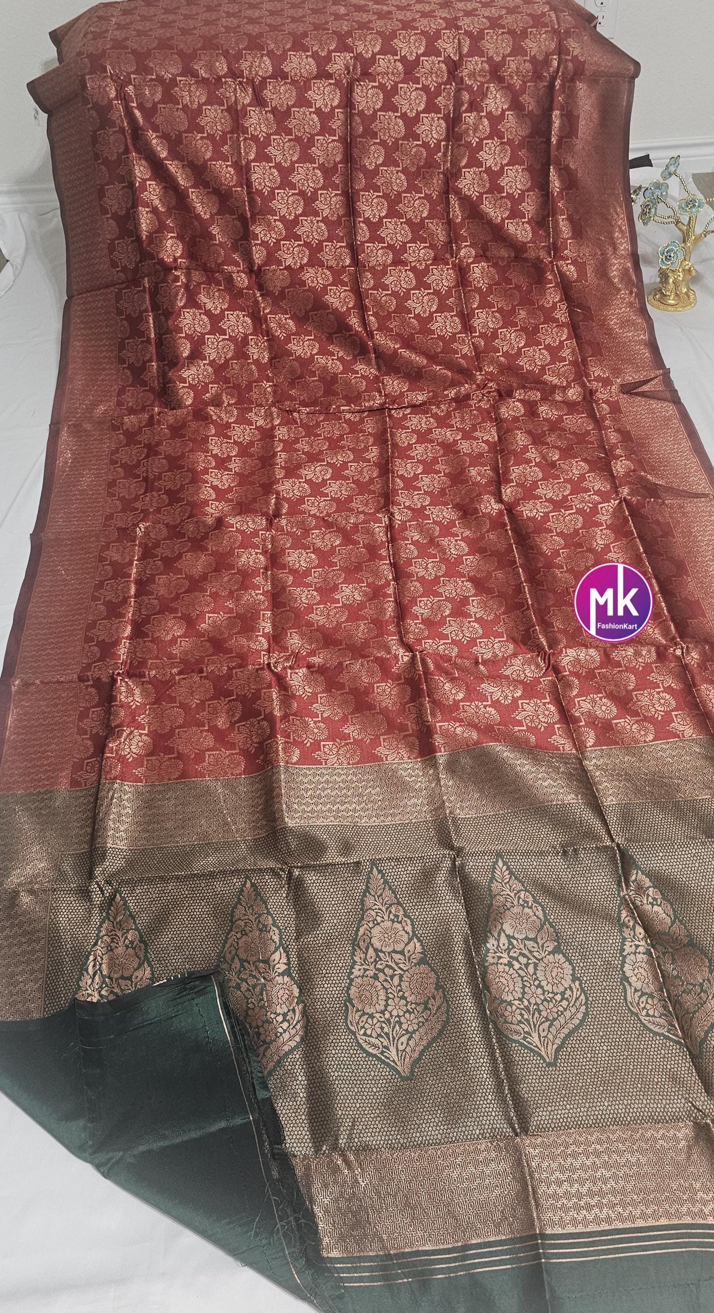 Semi Banarasi Fancy Silk Saree - Exclusive banarasi kanchipuram designs - Saree w running blouse - Pooja return gift saree - MK Fashionkart