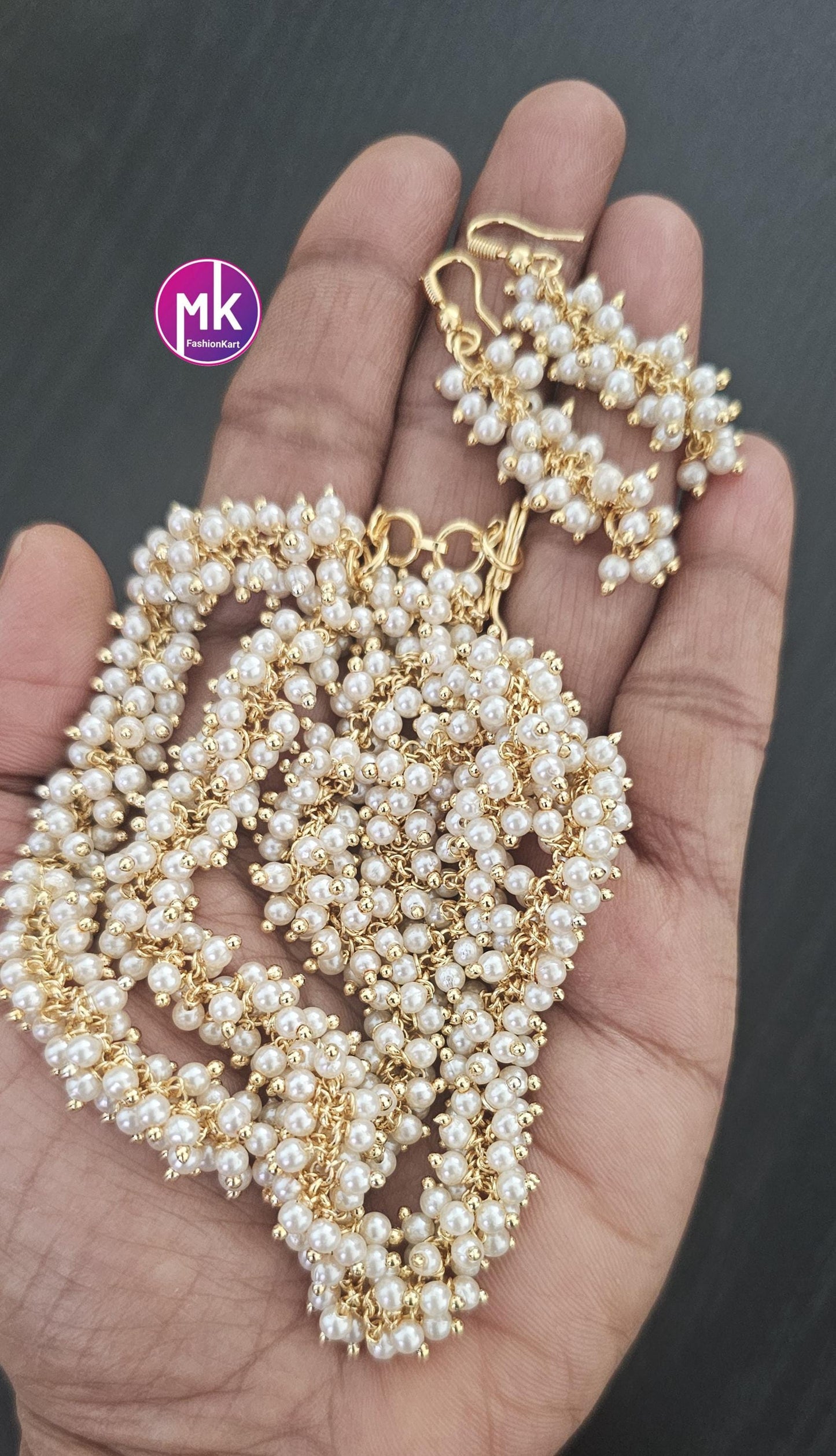 Fashion pearl Cluster chain with matching Cute Earrings - MK Fashionkart - Fashion Jewelry