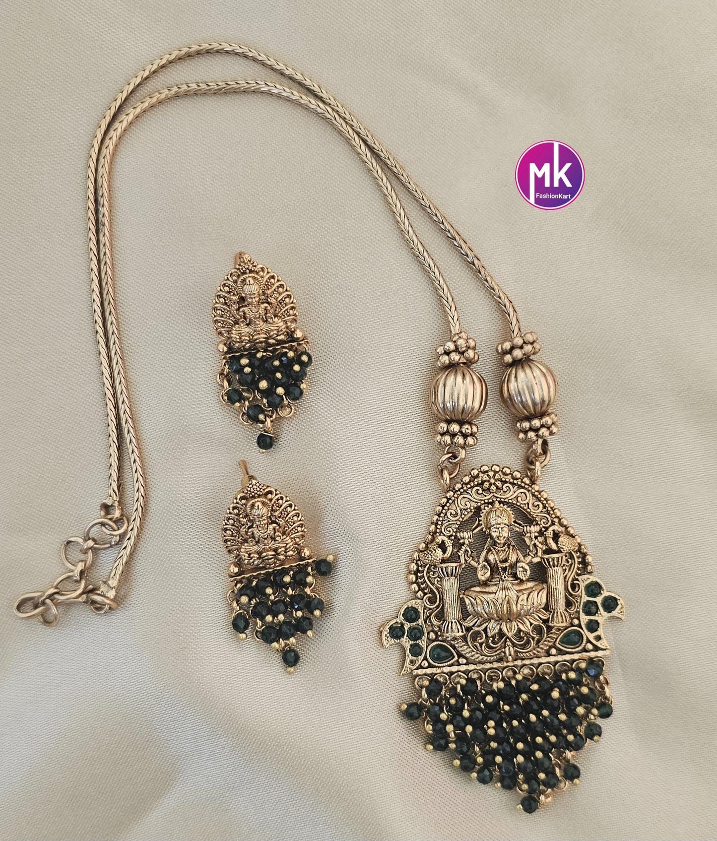 Maha Lakshmi design premium quality matte finish necklace with matching Earrings  - Fashion Jewelry - MK Fashionkart