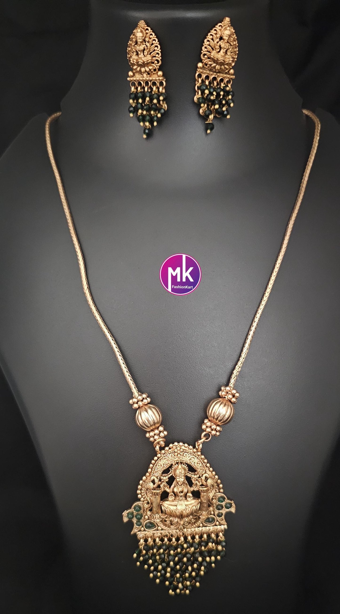 Maha Lakshmi design premium quality matte finish necklace with matching Earrings  - Fashion Jewelry - MK Fashionkart