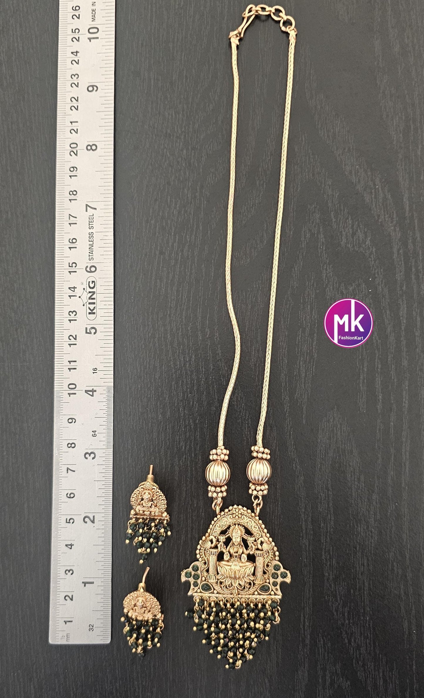 Maha Lakshmi design premium quality matte finish necklace with matching Earrings  - Fashion Jewelry - MK Fashionkart