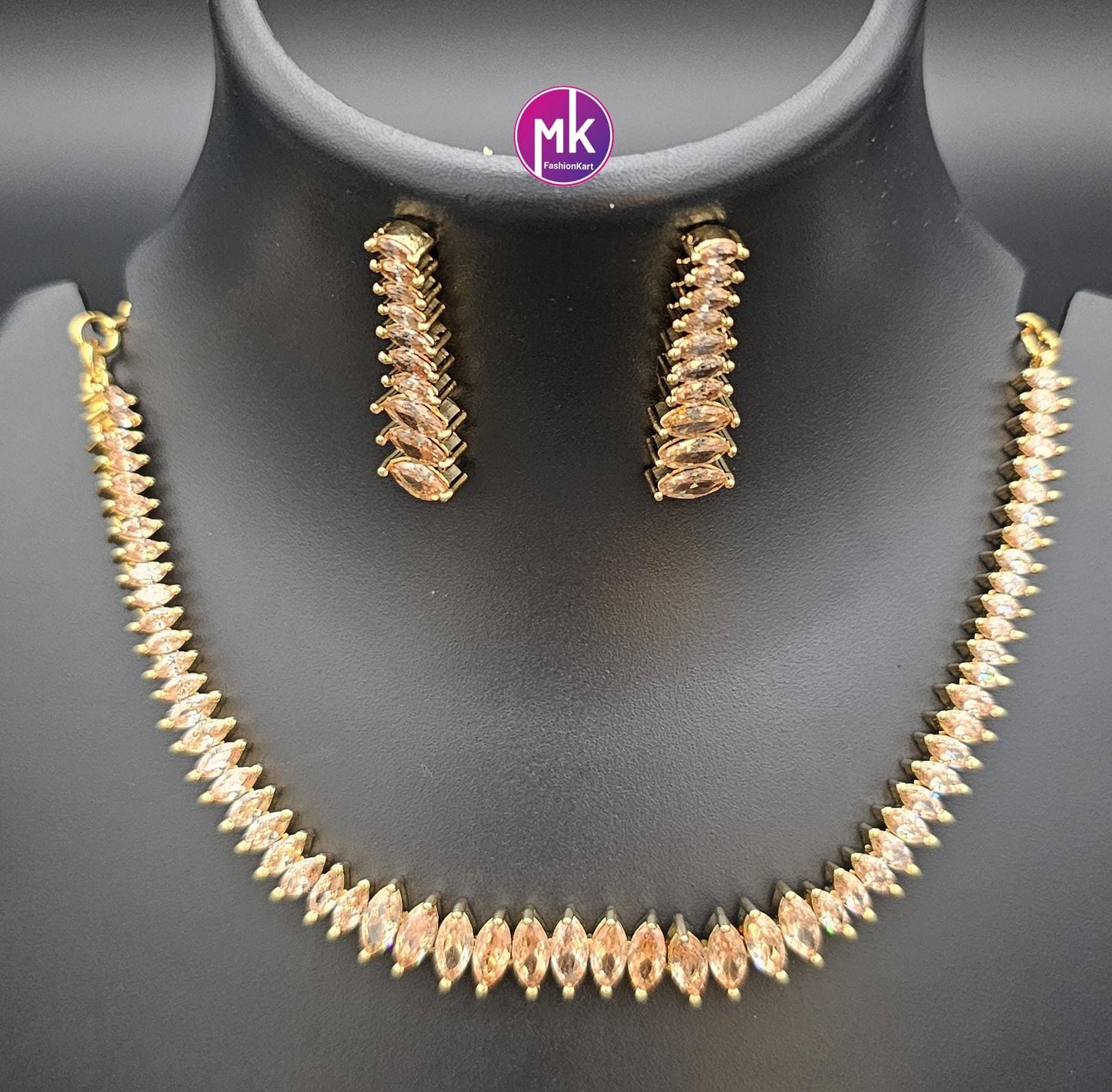 Golden AD Stone Premium gold finish necklace with matching Earrings - Mom and Daughter - Fashion Jewelry - MK Fashionkart