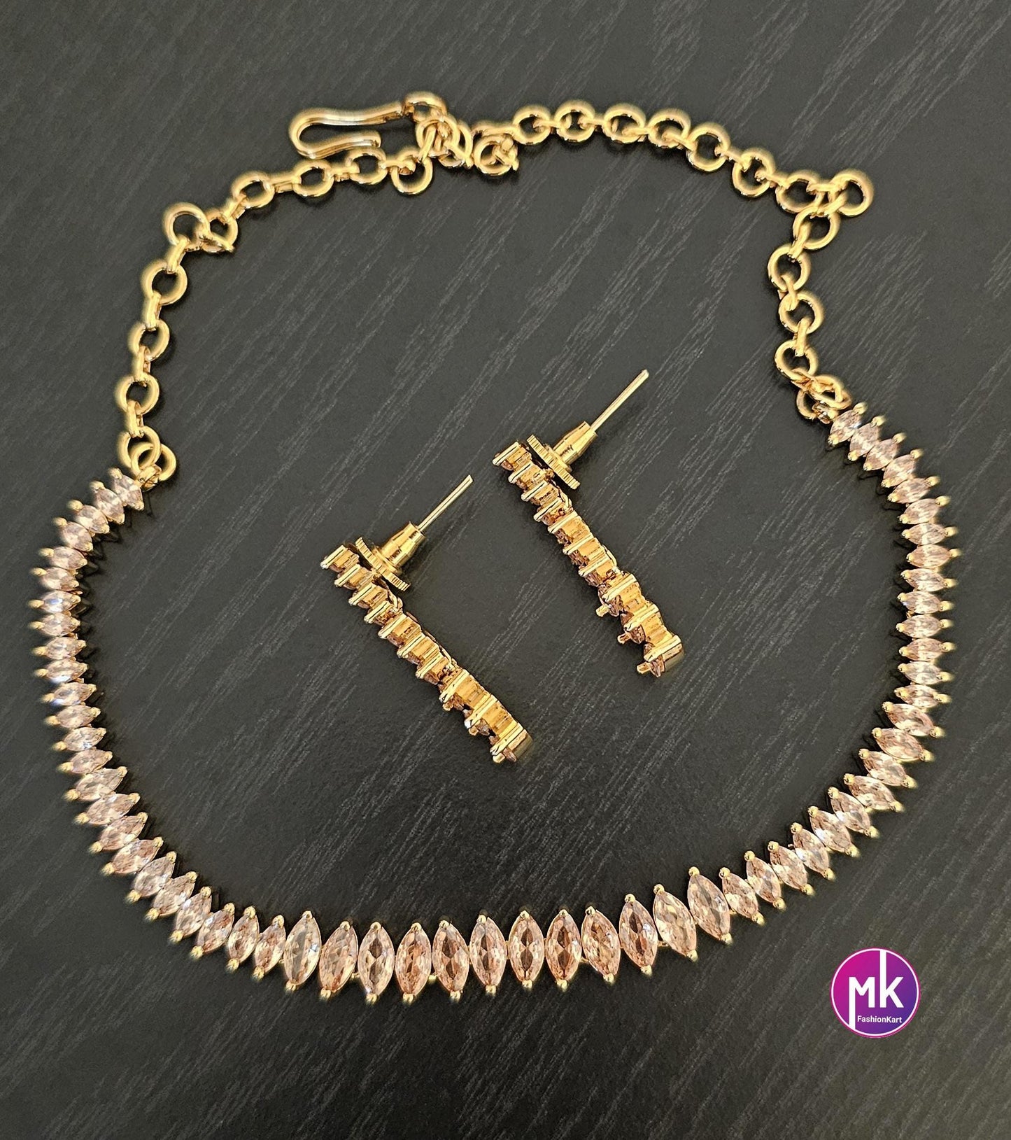 Golden AD Stone Premium gold finish necklace with matching Earrings - Mom and Daughter - Fashion Jewelry - MK Fashionkart